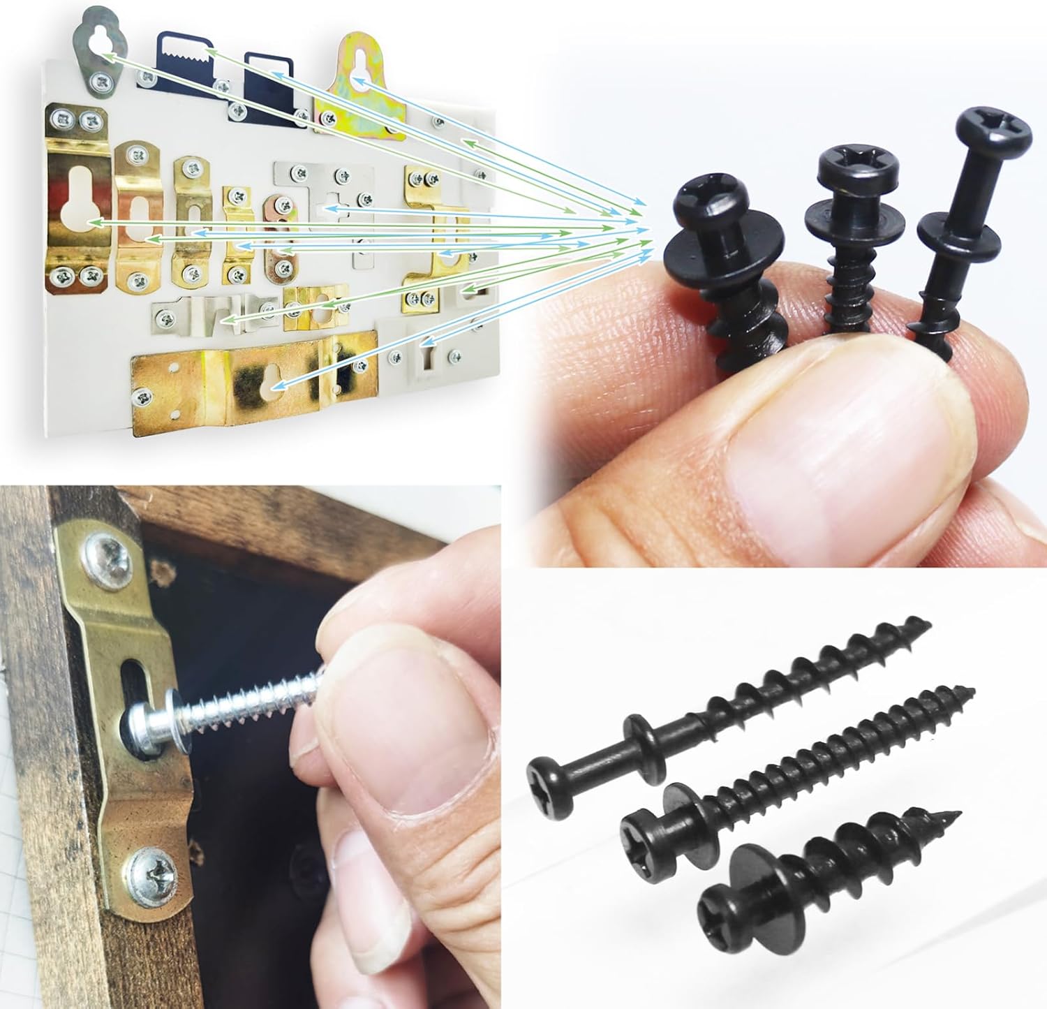 laffeya Bear Claw Picture Hangers, Multi-Purpose Double-Headed Screws, Perfect for Drywall/Plaster Wall Picture Frames, Mirrors & Clocks, Fits Sawtooth, D-Rings, Wire, Keyhole (Black Three Size, 40)