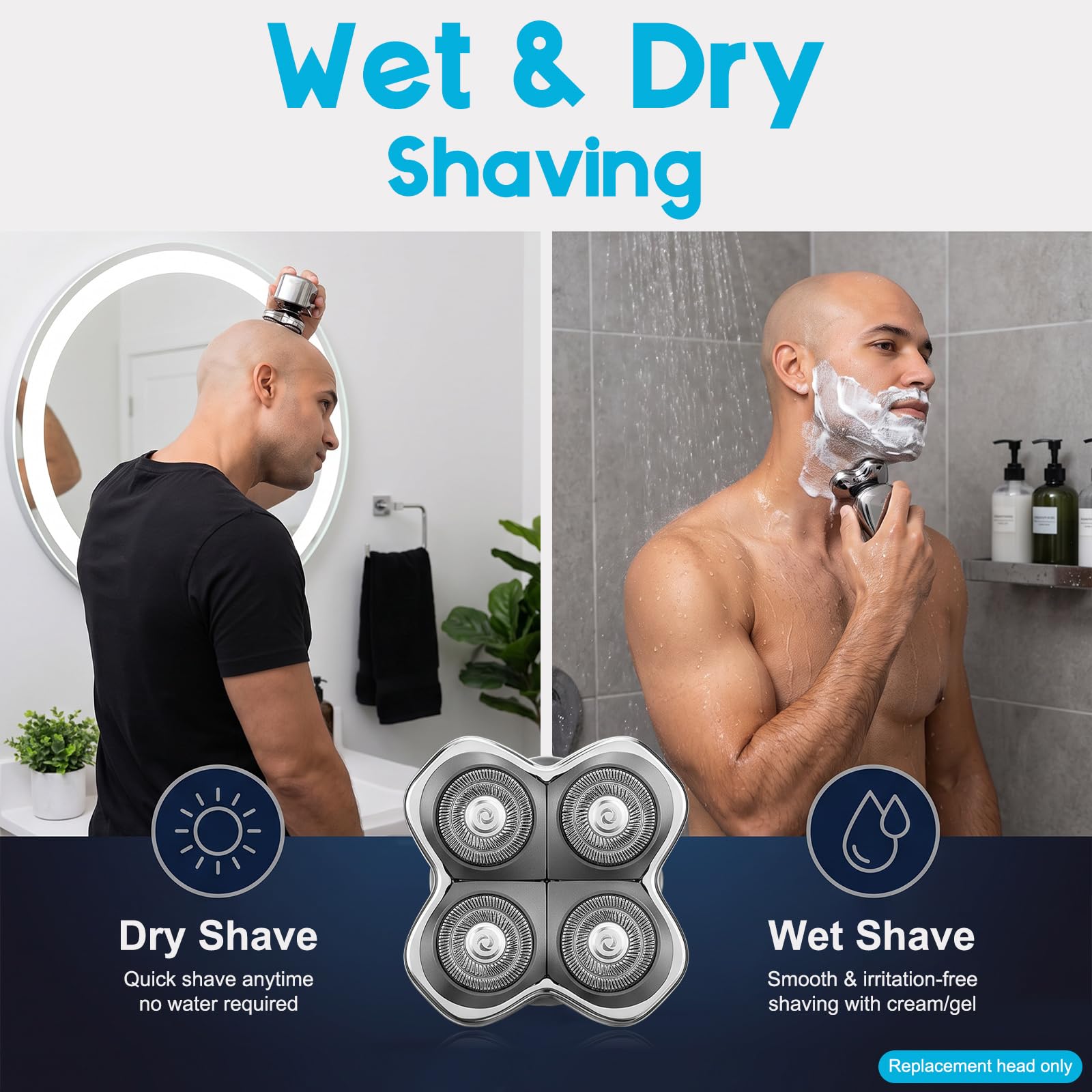 4D Floating Foil Electric Shaver Replacement Head, Waterproof Stainless Steel