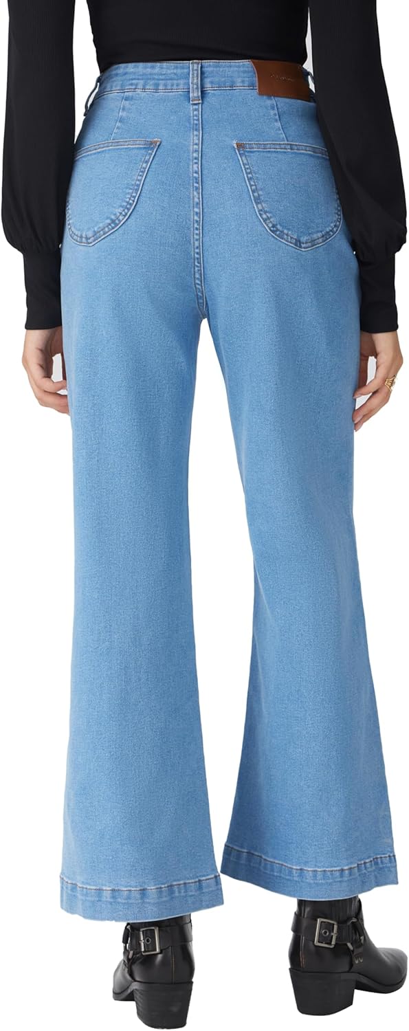 CIDER Womens Wide Leg Jeans Cropped Length High Waisted Stretchy Denim Flared Pants with Pockets - Image 5