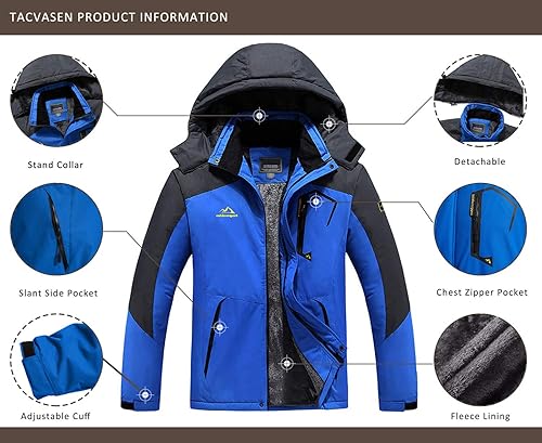 Vista 7 de TACVASEN Chaquetas de esquí de invierno para hombre, abrigos de vellón impermeables con aislamiento térmico para snowboard, parka con capucha