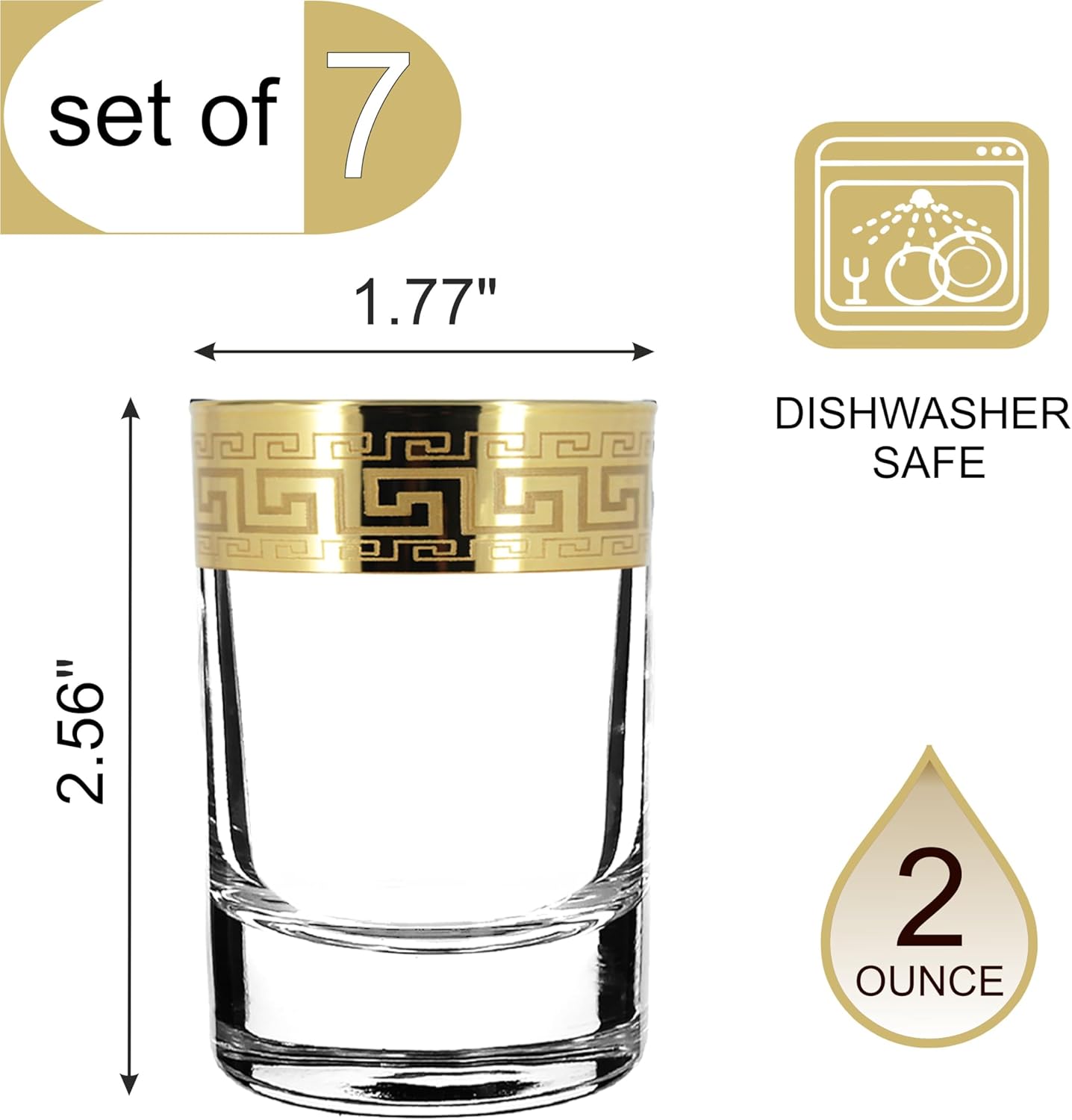 Joseph Sedgh Collection Greek Key Decanter and Shot Glass Set of 7 – 16.9 oz Decanter, 2 oz Shot Glasses. Ideal for Tequila, Vodka, Aperitif. Dishwasher Safe Premium European Grade Glassware - Image 3