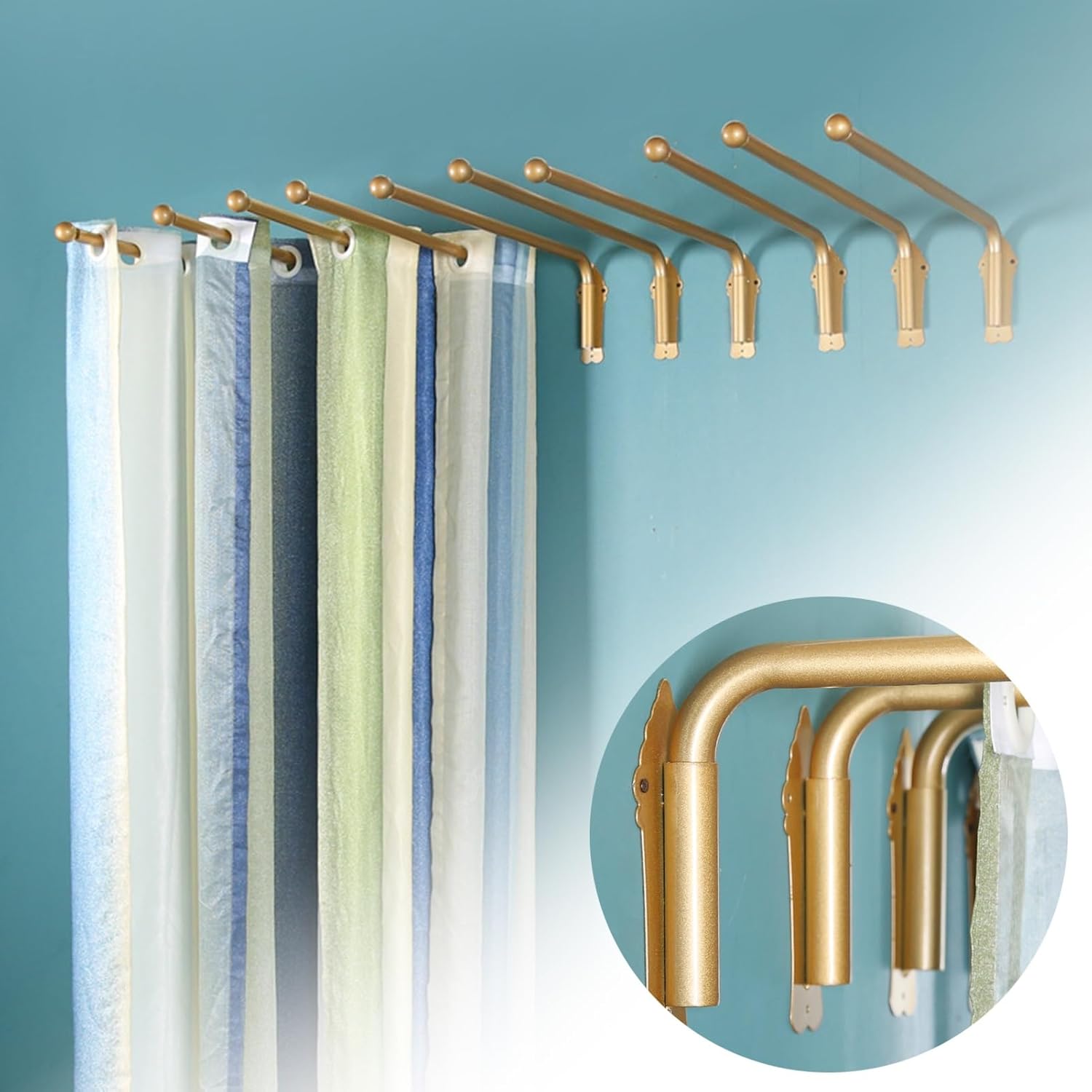 Gold Heavy Duty Iron Drapery Rod, 3pcs Swing Arm Window Curtain Rod, Stand Drapery Arm, Movable Window Curtain Rail Display Stand, for Front Door Store Kitchen Bathroom(47in)