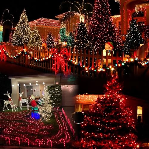 Miniatura 8 de QITONG Paquete de 2 luces solares rojas cadena de luces solares para exteriores impermeables de 33 pies 100 LED 8 modos de alambre plateado luces