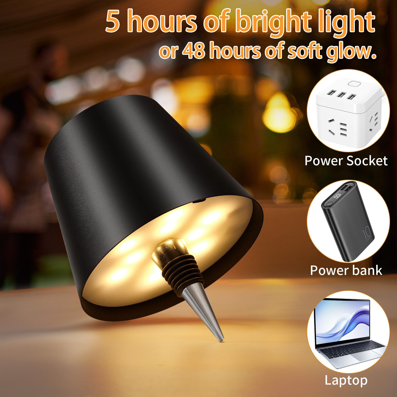 Fintoriel Rechargeable Wireless Bottle Lamp - 3 Color Stepless
