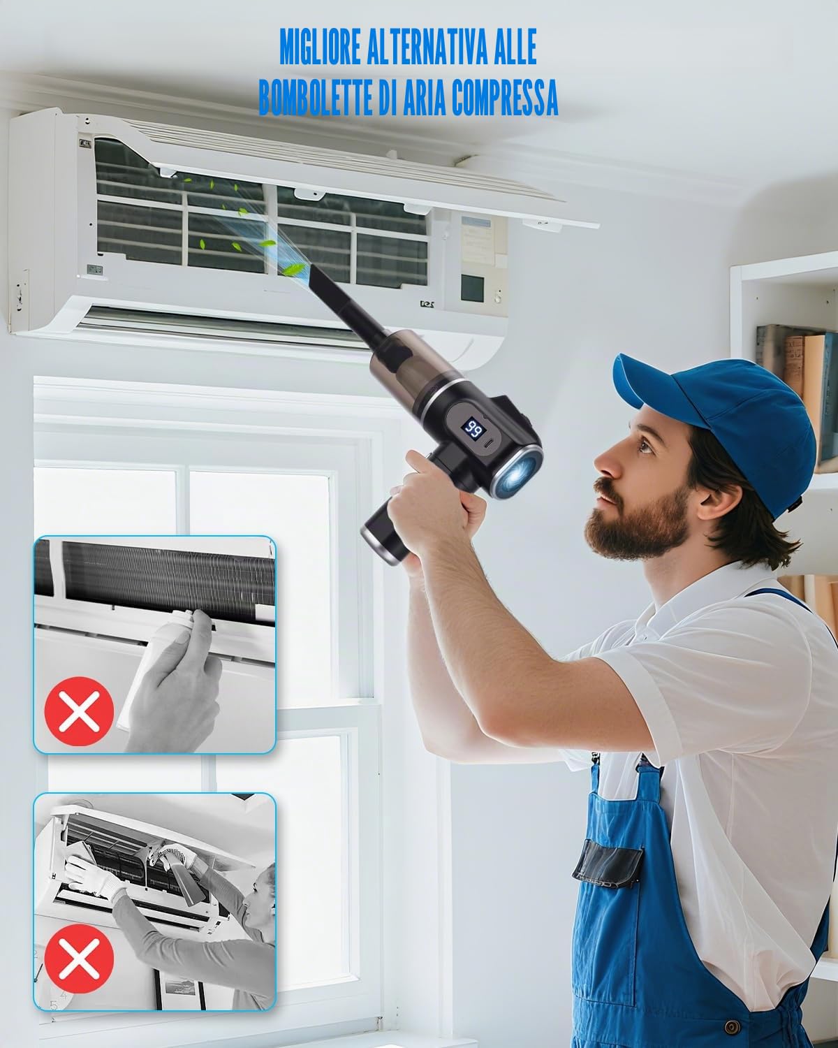 Aspirapolvere Per Computer, Aria Compressa Elettrico con luce LED, 50000 RPM Cordless Portable Vacuum,Elettrico Rimuovi Polvere Senza Fili & Aspirapolvere, per Tastiera,PC,Pulizia Casa,Auto