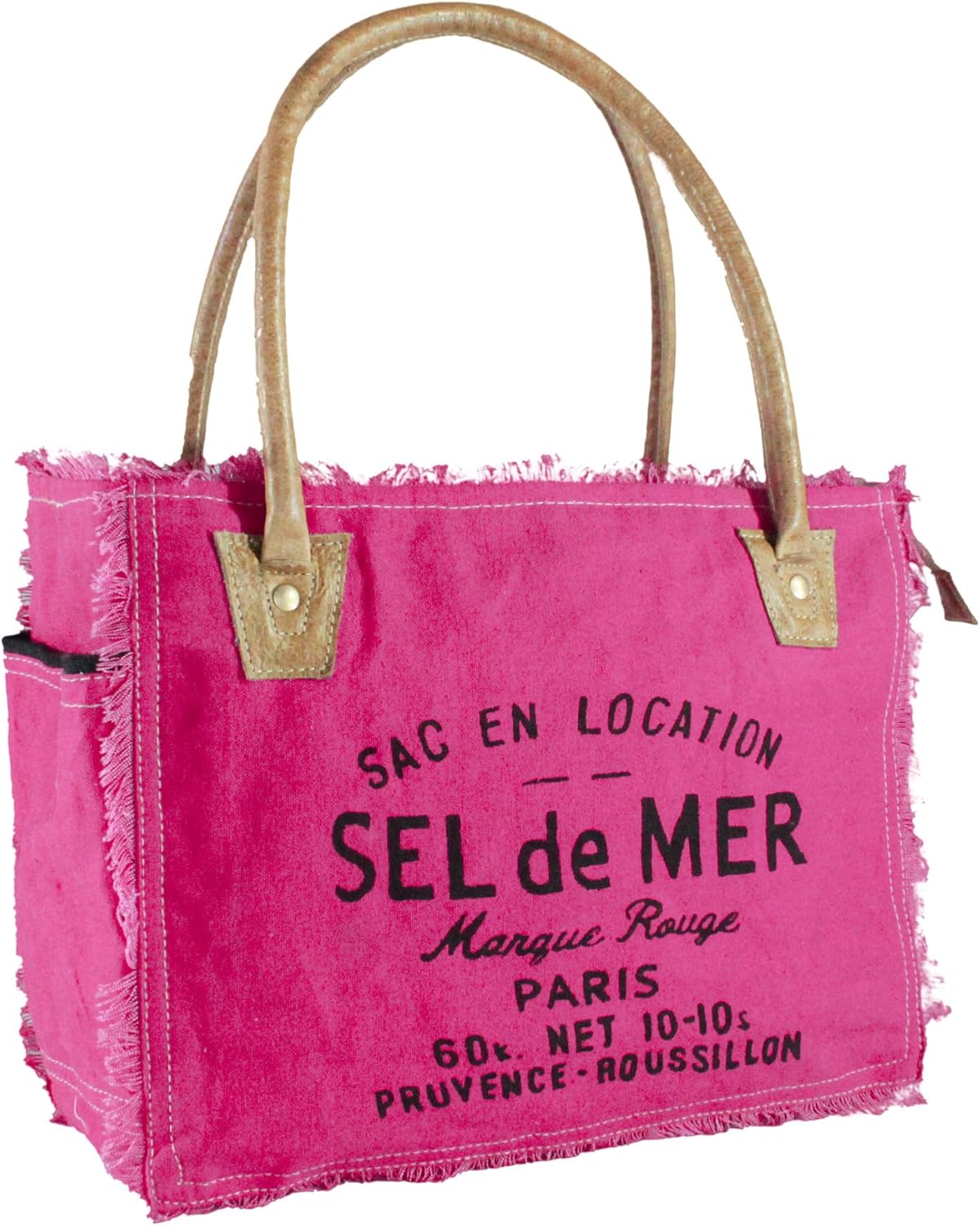 Sel de mer upcycled canvas hand bag upcycled canvas & cowhide tote bag (10X13 Inch)