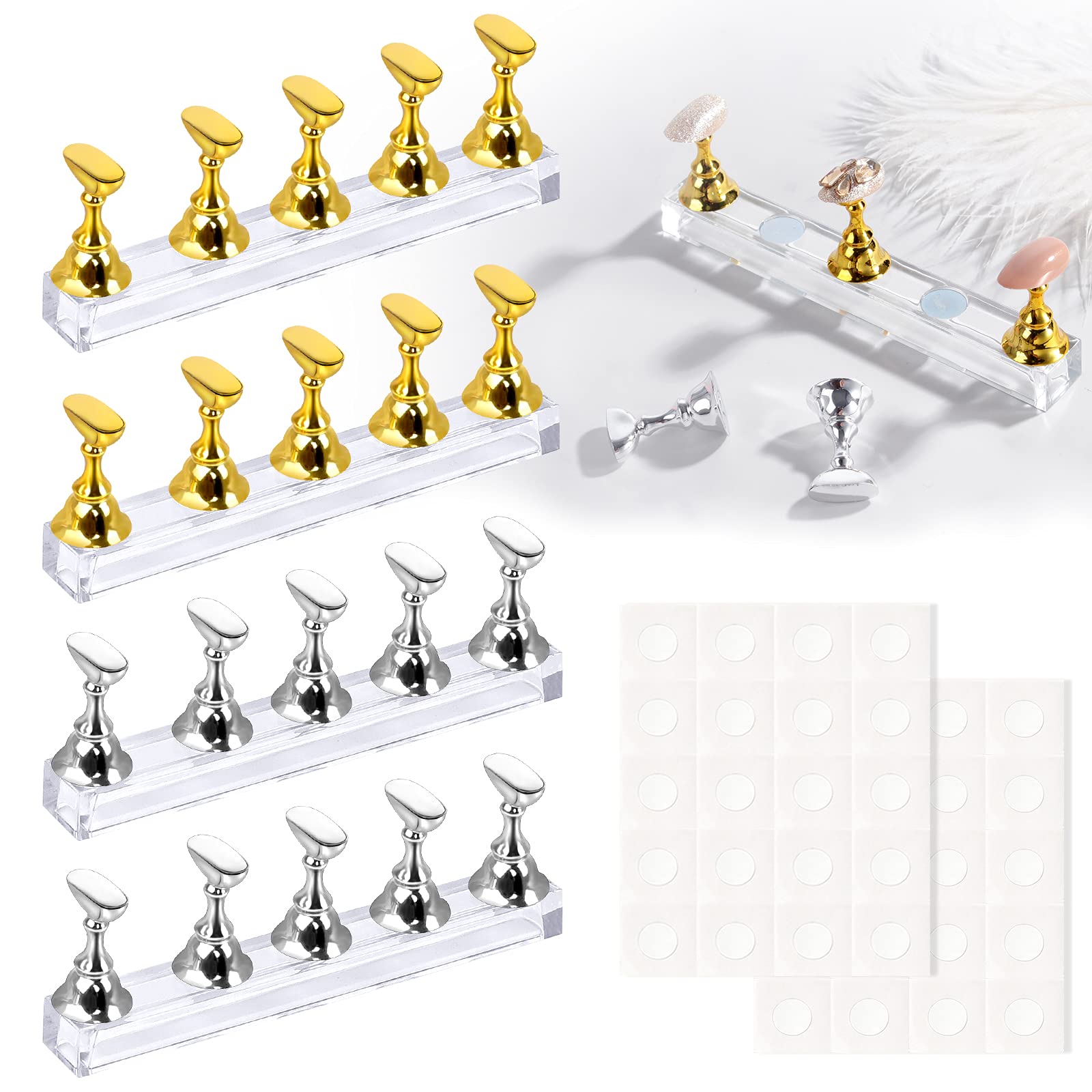 4 Pack Acrylic Nail Display Stand, Magnetic DIY Fingernail Art Stand for Nail Polish Display, Nail Art Tip Practice and Nail Art Training