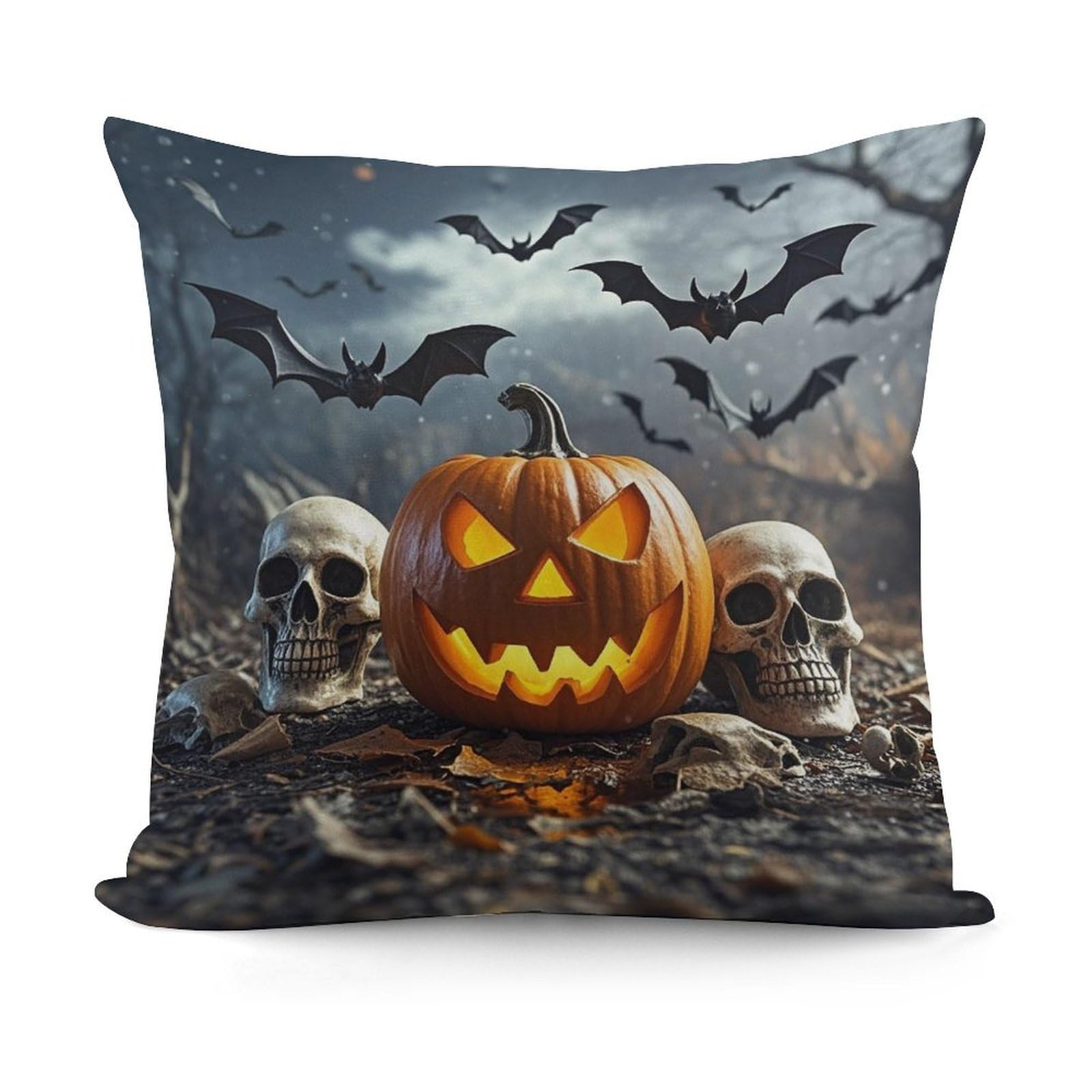 VstaDank Pumpkins and Skulls Throw Pillow Covers 18x18 Inch Soft Couch Home Decor Cushion Cover Comfortable Plush Square Cushion Case Farmhouse Decorative Pillowcase for Living Couch