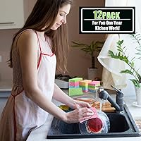 Vista 7 de Esponjas de cocina de celulosa comprimida, paquete de 12 unidades, biodegradables y coloridas, no rayan, para limpiar platos, divertida esponja