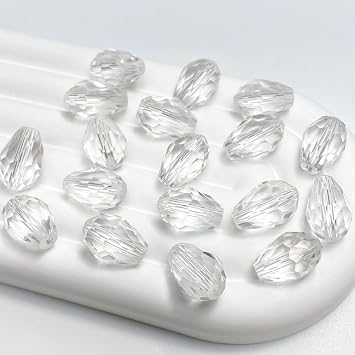 100 PCS 6x8mm Teardrop Crystal Glass Beads Faceted Shape Vertical Hole Loose Glass Beads DIY Handcrafte Bracelet Necklace Earring Jewelry MakingTransparent