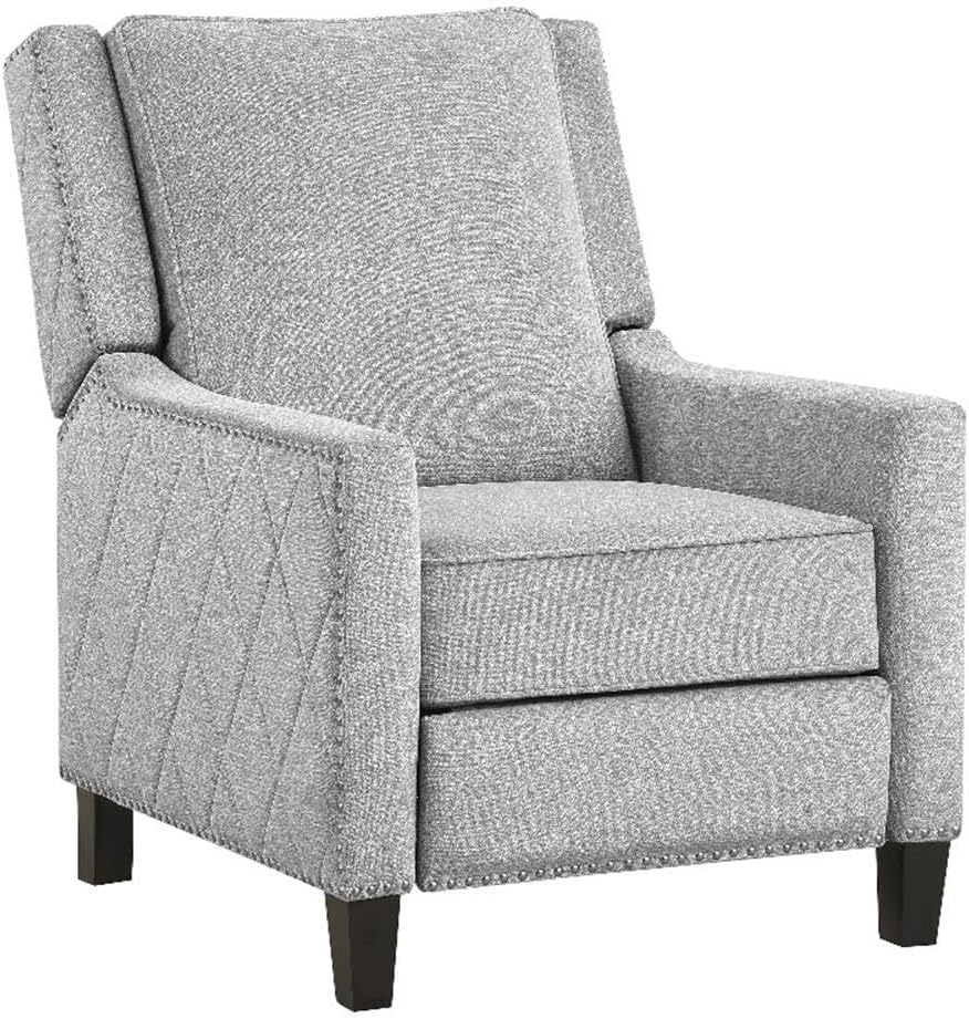 Pemberly Row Push Back Recliner, Contemporary Fabric Upholstered, Textured Gray, Foam Padding, Solid Wood Frame, Black-Finish Wood Feet, Comfortable Seating for Living Room or Reading Nook