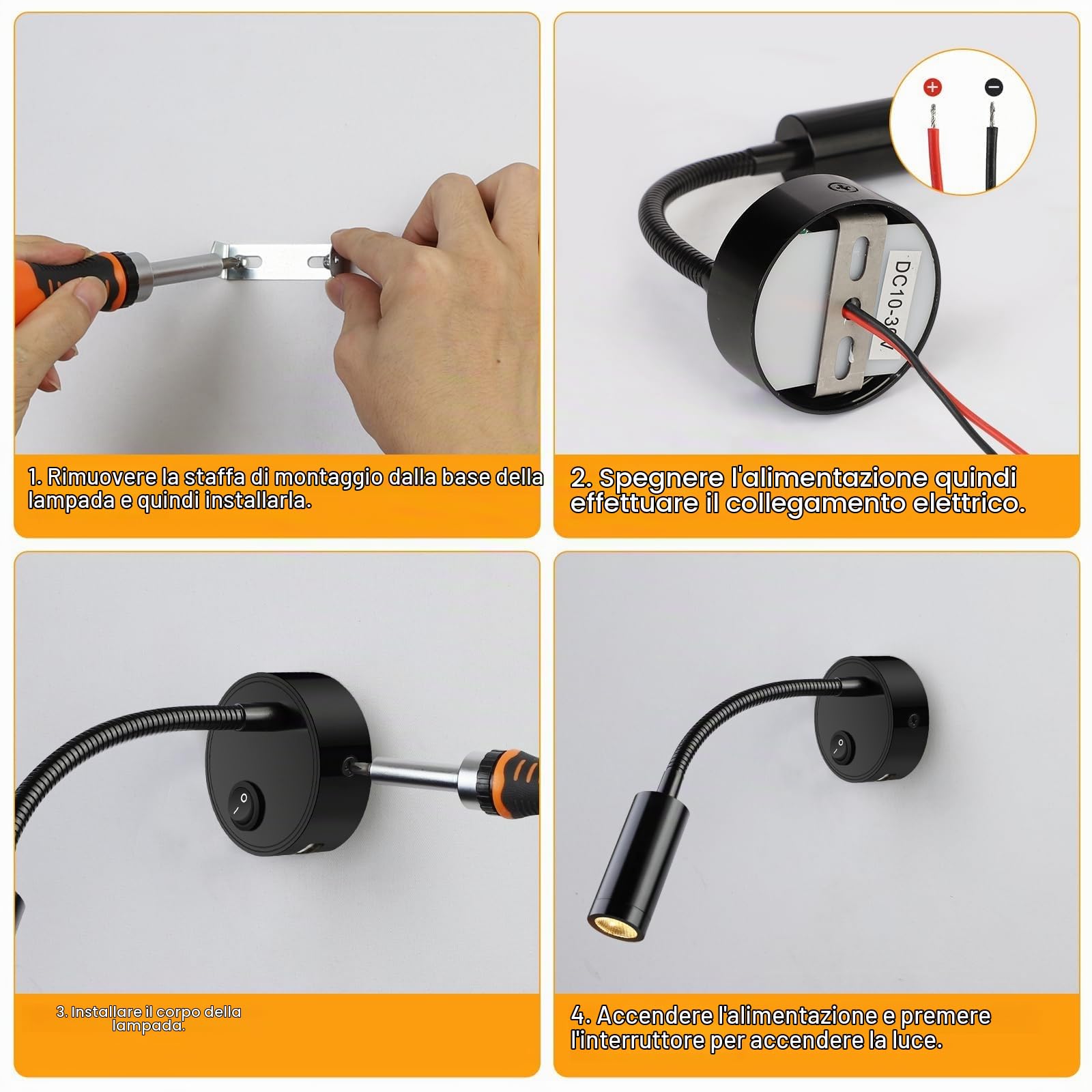 ERWEY 2 pezzi LED 12V Camper Lampade da Lettura Lampada da Parete camper a collo d'oca flessibile con USB, 3W 3000K DC 10-30V illuminazione interna per caravan yacht barca, nero
