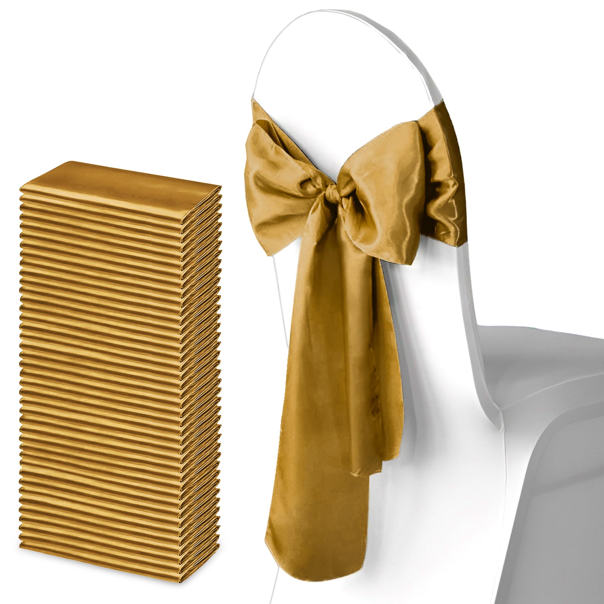 Trimming Shop 7" x 108" Gold Satin Chair Saheses, 50 pcs