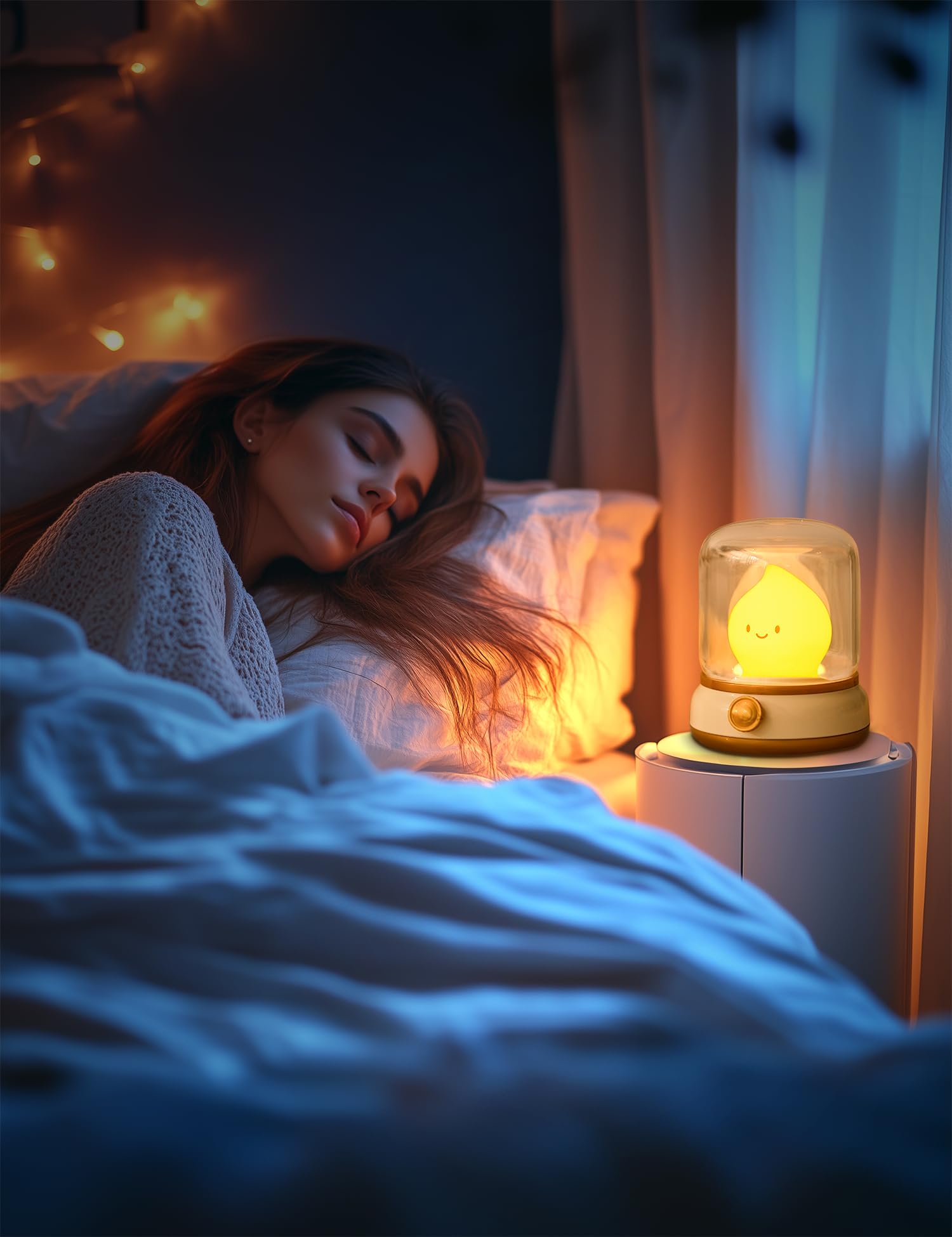 WANIDEA Nachtlicht, niedliches Nachtlicht für Kinder, 2 Stück (gelb und grün) | Chibi Flammen-Design, batteriebetrieben, stufenloses Dimmen, Raumdekoration, Geschenke für Kinder