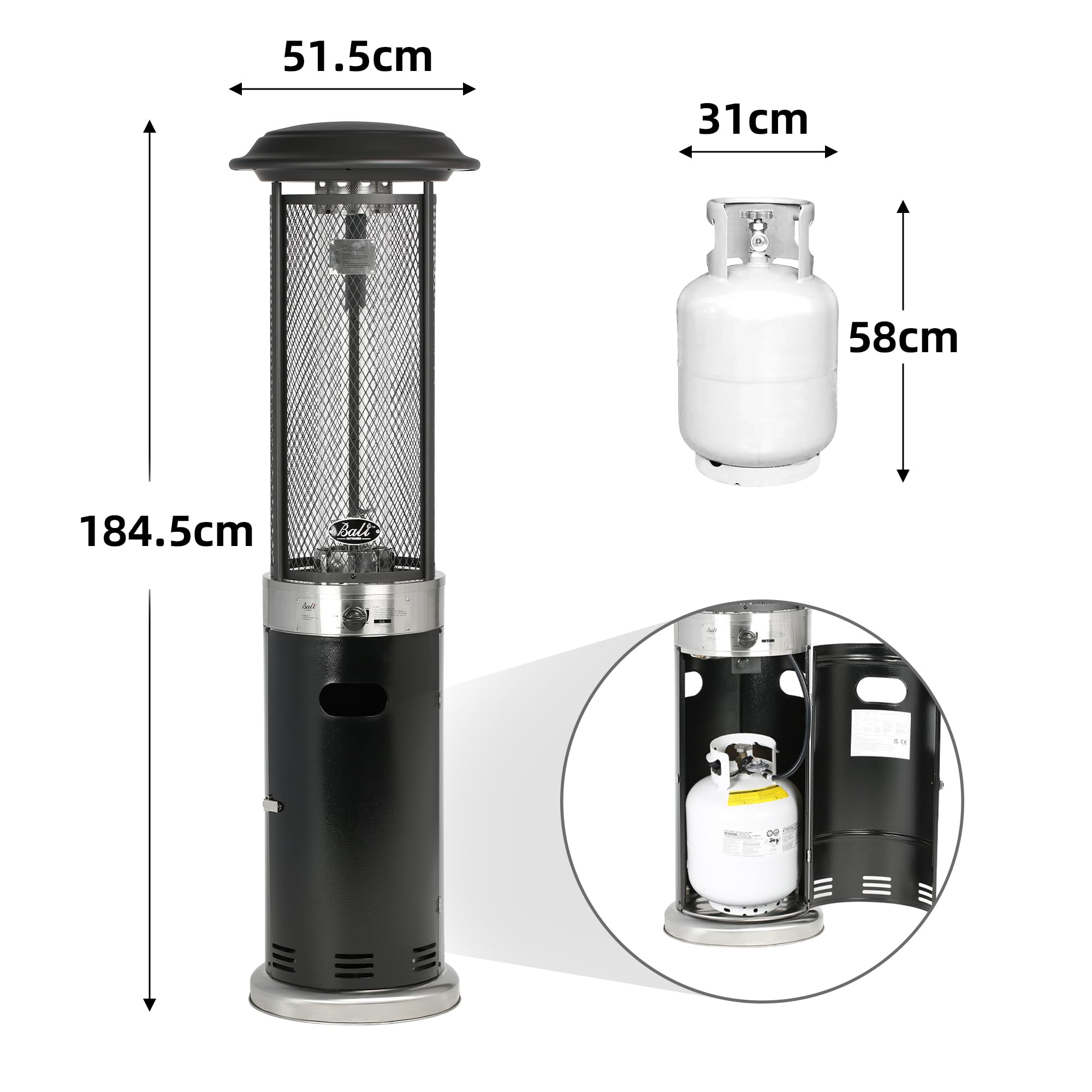 BALI OUTDOORS Chauffage de terrasse 11KW gaz extérieur mobile avec housse de pluie