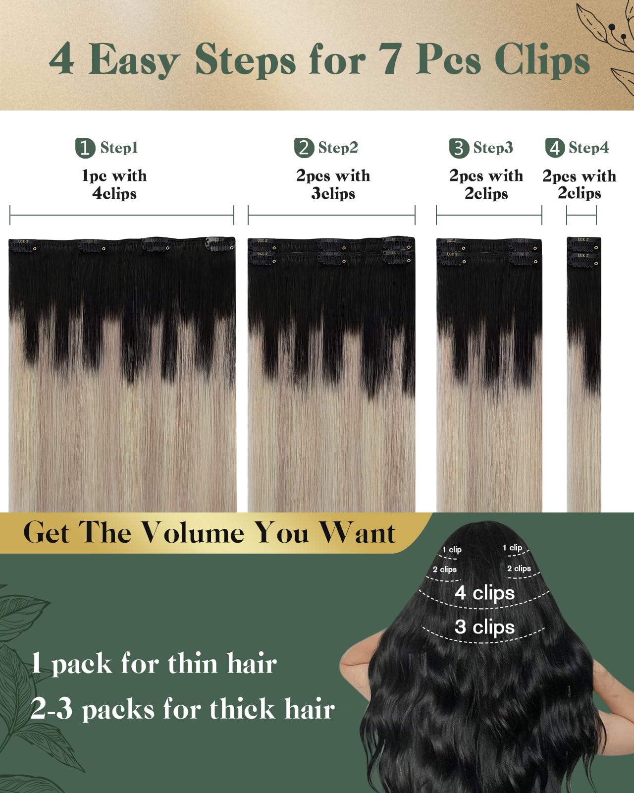 Sexy Ombre Full Head Clip In 22 inches!! Amazon.com : Clip in Hair Extensions Real Human Hair, 22  main image 4