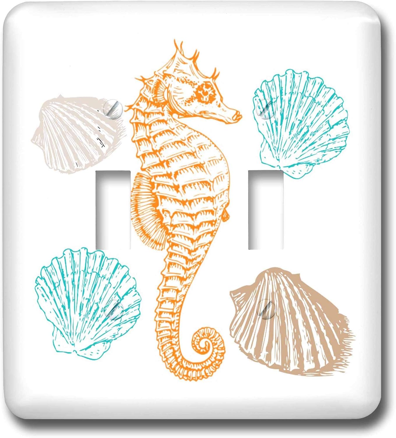 3dRose Image of Orange Seahorse And Pastel Seashells double toggle switch