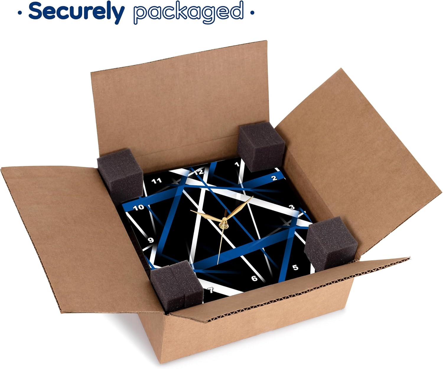 3dRose Wall Clock Silent - 10 inch - Seamless Criss Cross Royal Blue and White Lines On Black - Vector - Geometric Pattern