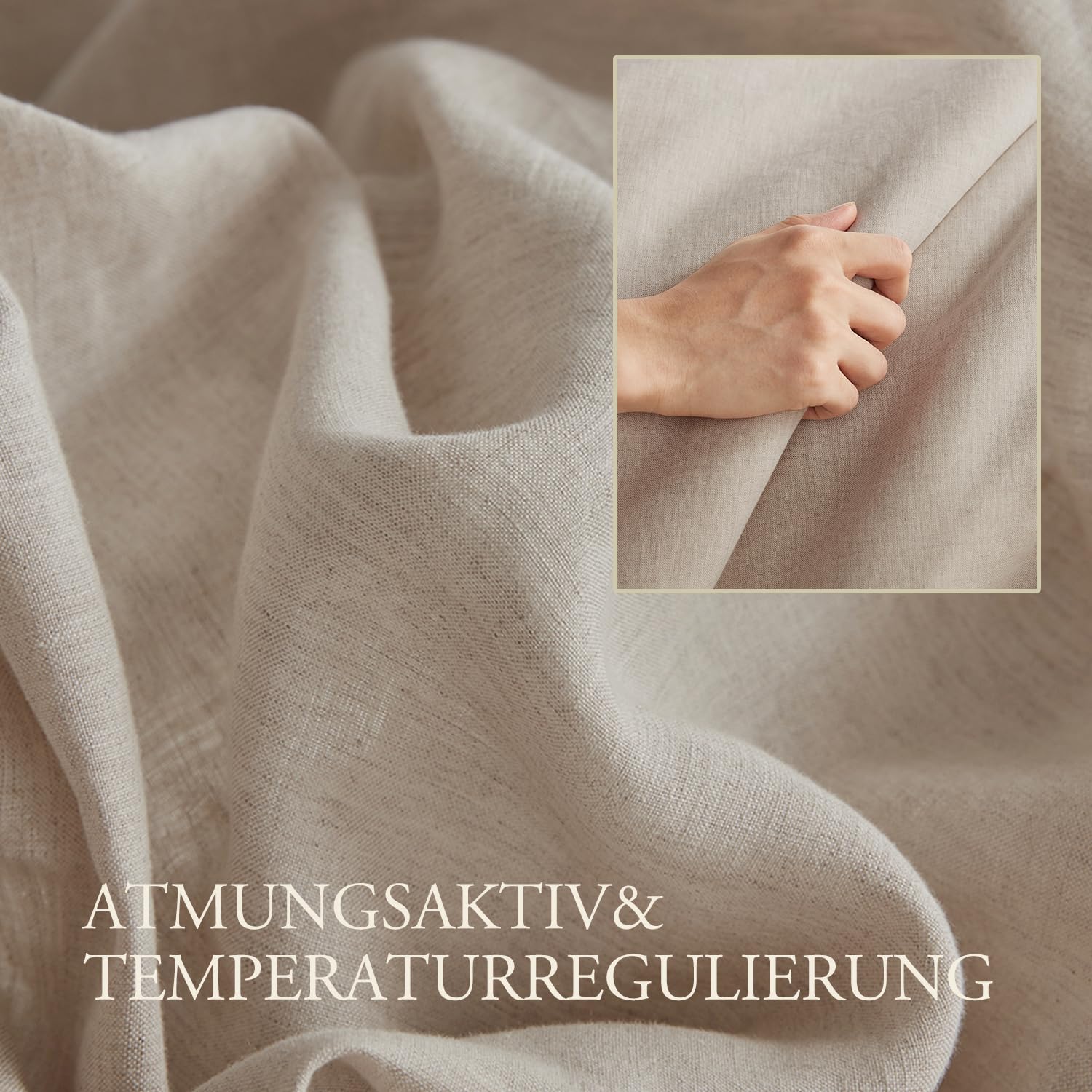 DAPU 100% Leinen Bettwäsche Set, Naturfaser Luftige Kühlende Sommerbettwäsche, Gewaschene Weiche Bettwäsche für Hotsleepers, 135×200cm + 1St. 80×80 mit Reißverschluss, Natur