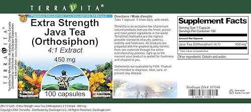 Miniatura 3 de Extra Strength Java Tea Orthosiphon Extracto 41 - 450 mg 100 cápsulas ZIN 511045