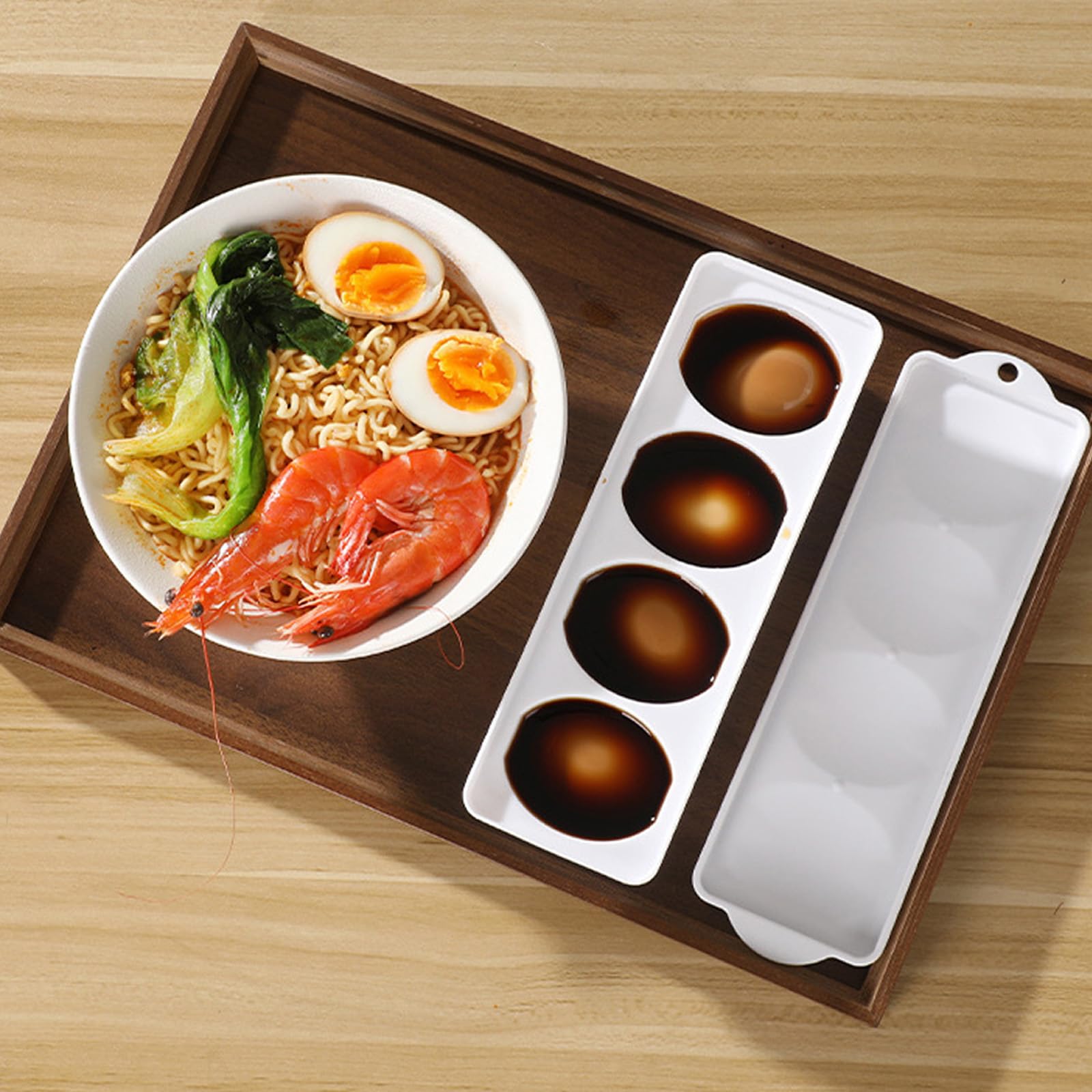 XAGMODSHN Caja marinadora de huevos de 4 compartimentos para huevos de ramen caseros, perfecta para uso en la cocina y conservación de alimentos, estuche denso para condimentos de ovocitos