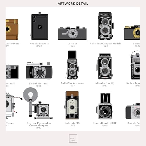 Miniatura 4 de Pop Chart  Compendio visual de cámaras  Póster artístico de 16 x 20 pulgadas  Decoración de cámara para sala de estar y oficina  Historia ilustrada