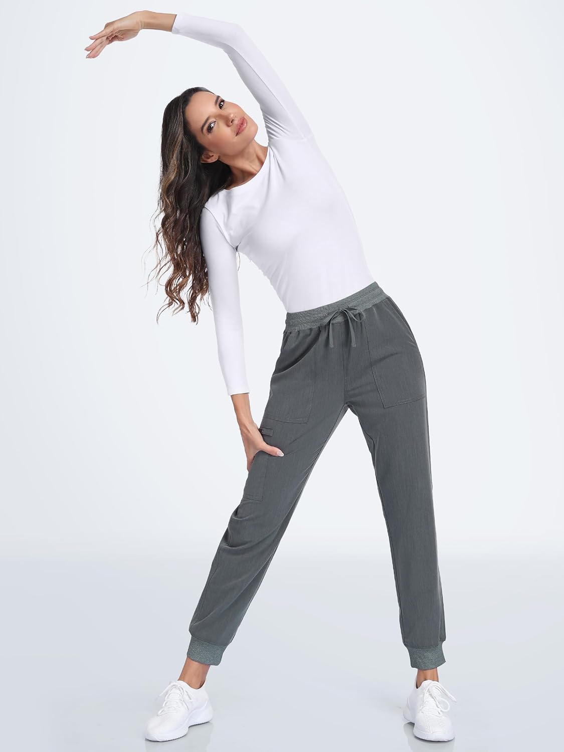 SEVEGO Tall Women's Scrub Pants 32/34/36 Long Inseam Yoga Jogger with 5 Pockets Drawstring Elastic Waistband - Image 9