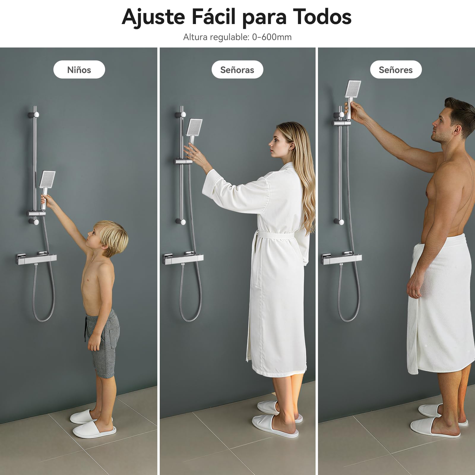 Auralum Barra de Ducha 70cm de Acero Inoxidable con Estante sin Taladrar, Columna de Ducha sin Grifo con Soporte Ajustable 360°, Ø22mm Compatible con Agujeros Existentes, Ideal para Renovación, Cromo