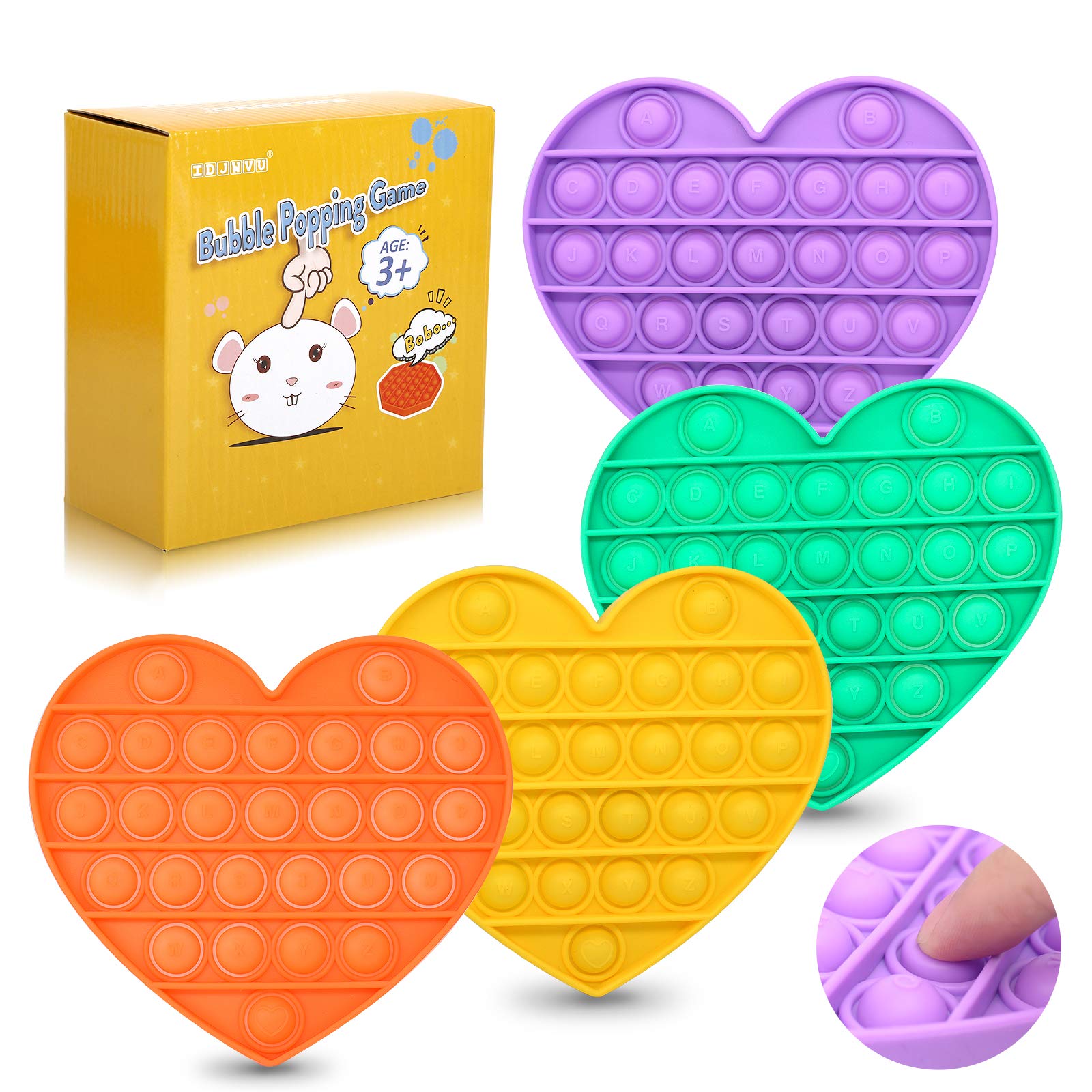 IDJWVU Pop Bubble Sensory Fidget Toy Silicone Stress Reliever Toy Squeeze Sensory Toy (4, Yellow+Orange+Purple+Green)