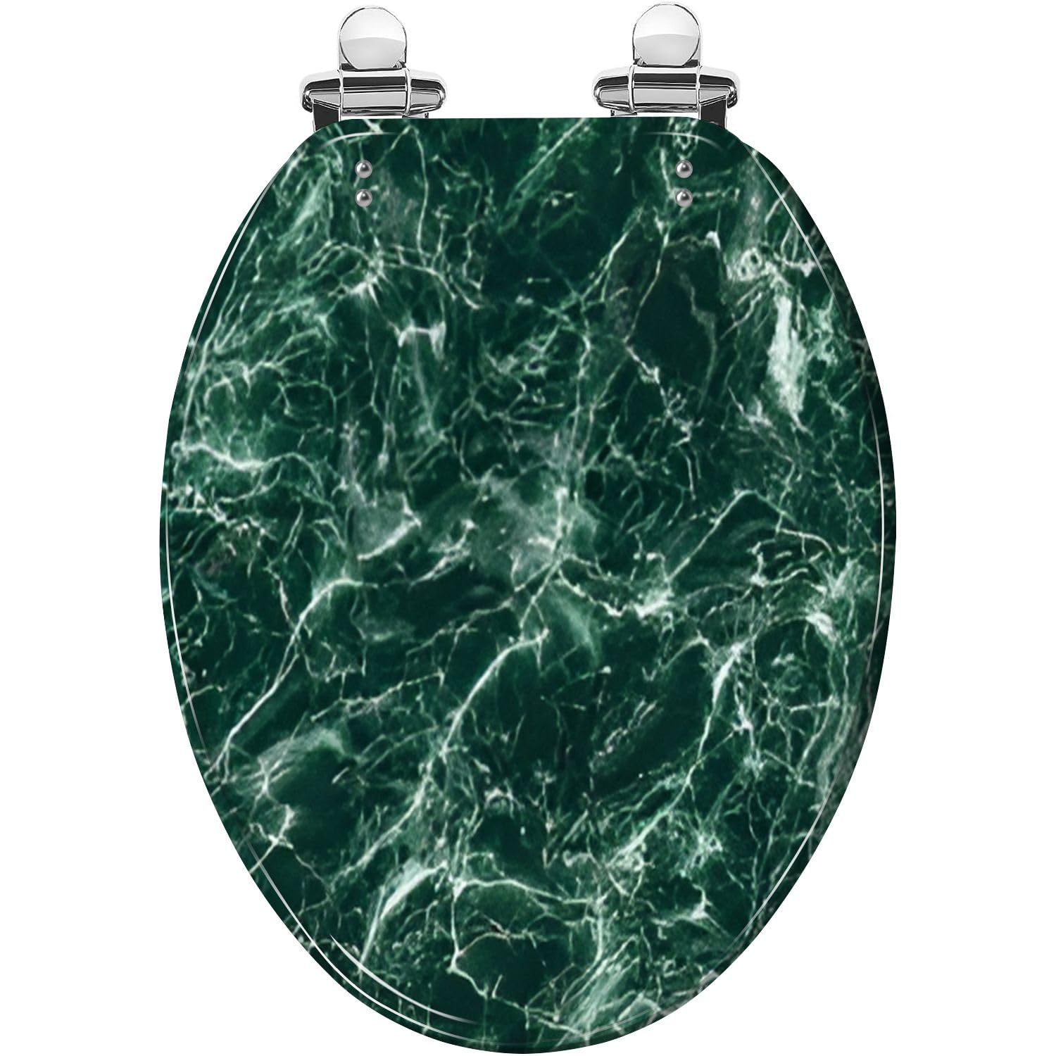 Elongated Toilet Seat Green Marble Texture Seamless Resin Toilet Seat Slow Quiet Close with Quick-Release Hinges Toilet Seat with Cover Easy to Clean Install