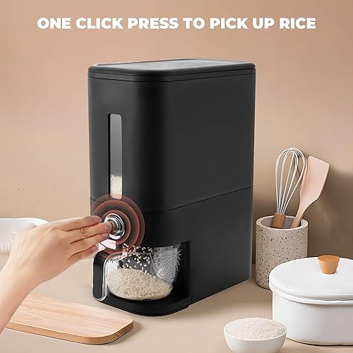 Miniatura 8 de Dispensador de arroz de 25 libras I Contenedor de almacenamiento de arroz de 25 libras con esponja, cuchara y taza medidora I Recipiente de arroz