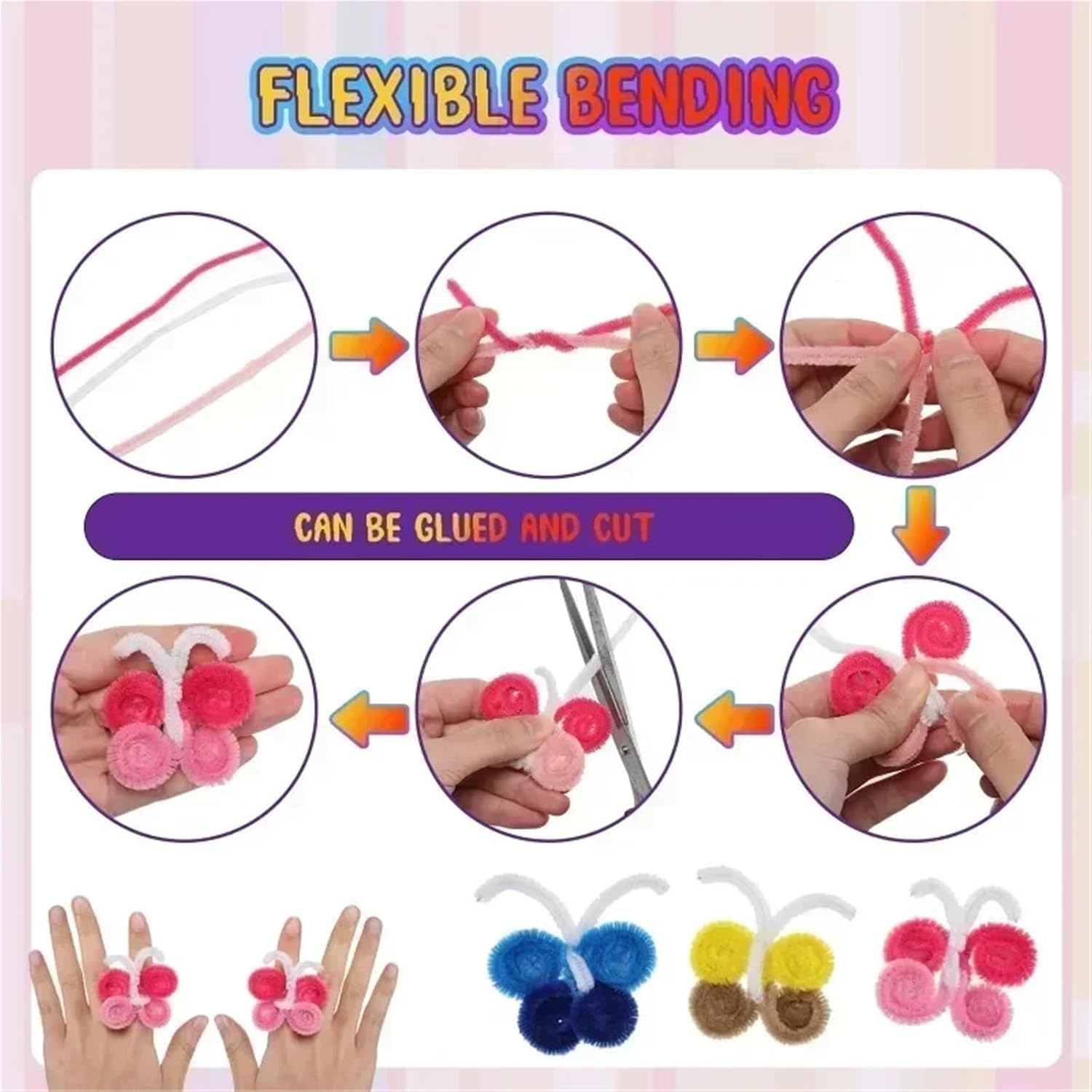 Glitter Pipe Cleaners 1000pcs Glitter Chenille Stems Pipe Cleaners Plush Cleaner Handmade DIY Craft Supplies