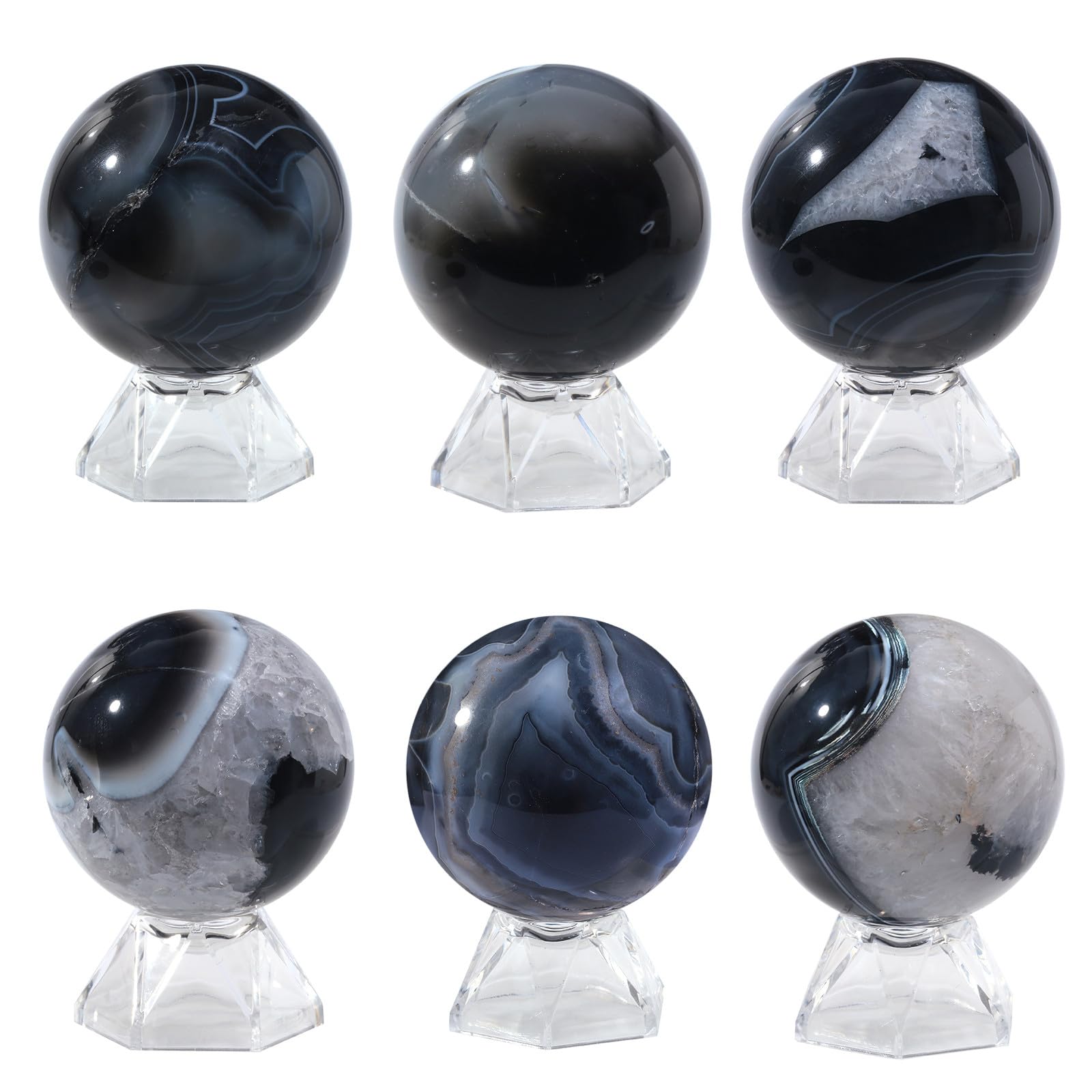 Nupuyai Striped Agate Crystal Ball with Acrylic Stand - Image 4