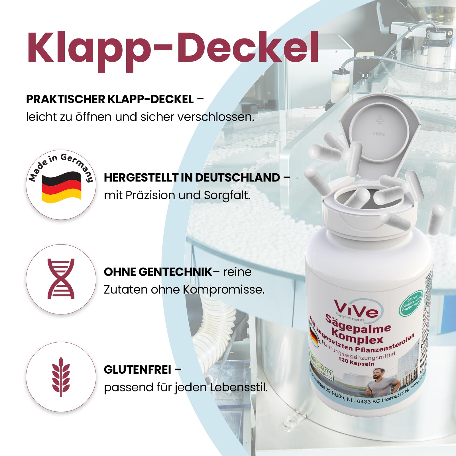 Sägepalmen Komplex - 120 Kapseln - Prostata Kapseln - Saw Palmetto mit Selen, Zink, Beta Sitosterol, Lycopin und Feigenkaktus - Hochdosiert - Vegan | Qualität aus Deutschland von ViVe Supplements