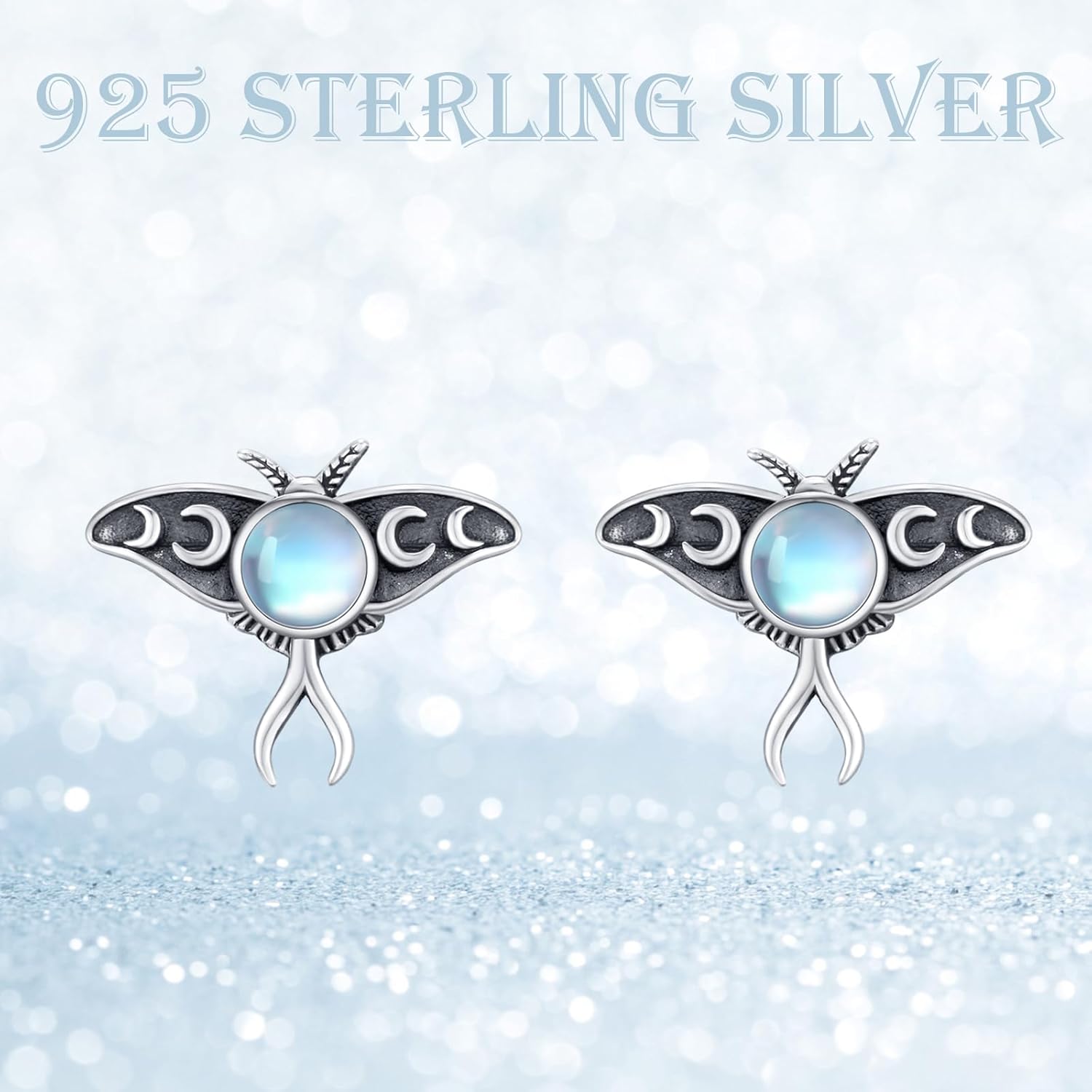 TRISHULA Moth Earrings 925 Sterling Silver Moonstone Turquoise Luna Moth Stud Earrings Insect Earrings Jewelry Halloween Christmas Gifts for Her Women Sister Daughter