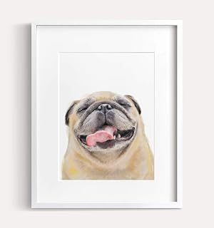 Triple Studio Happy Pug Art Print - Dog Lover Gift Idea for Home Decor, for Pug Moms, UNFRAMED, Signed by Artist