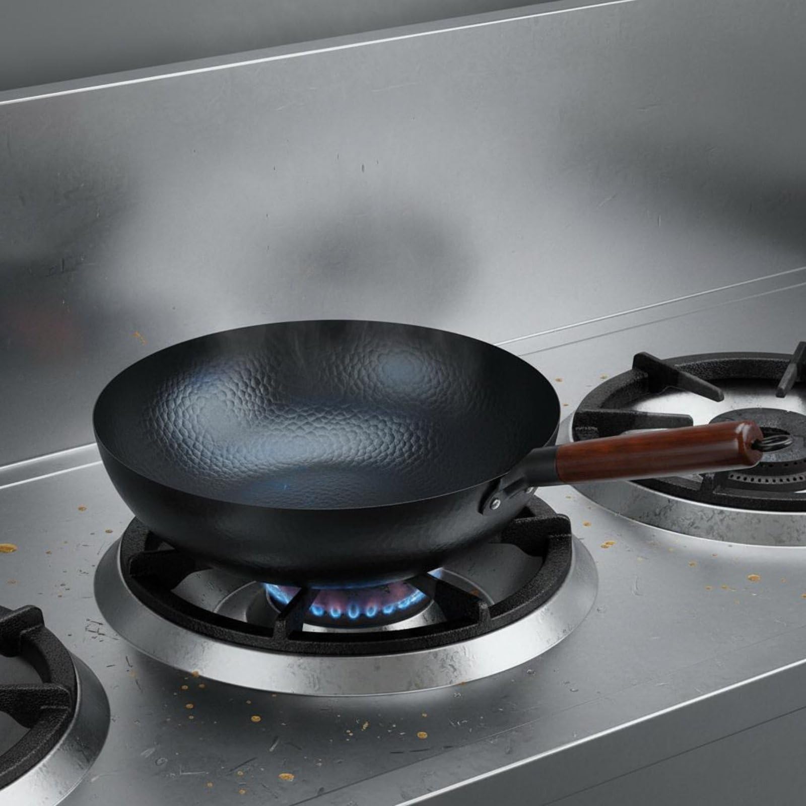 Wok de Hierro Forjado a Mano Sartén de Hierro Sartenes para Saltear Sartén Plana sin Recubrimiento Material Puro y Libre, Wok Tradicional Forjado De Hierro De 32cm Sin Tapa