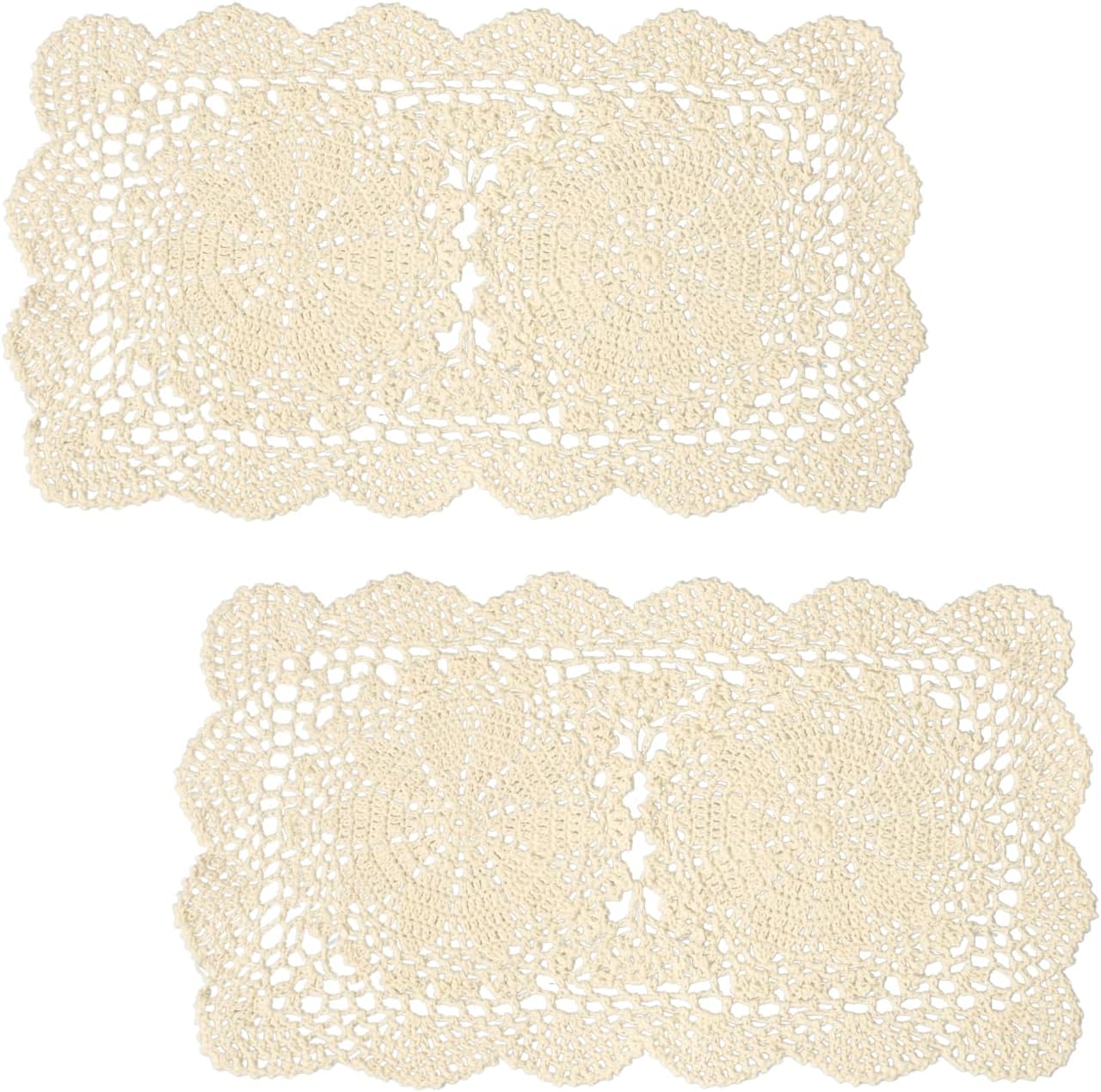 Phantomon Lace Doilies Handmade Crochet Placemats Cotton Doilies Cloth Lace, Pack of 2, Rectangular Shape Table Runner, 10 x 17 inch (Black)