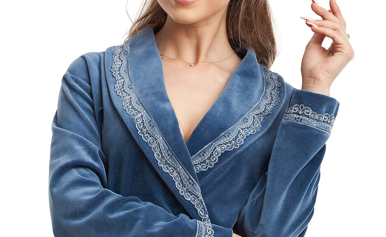 LEVERIE elegante e moderno accappatoio da donna in velluto, con cintura, tasche, eventualmente con cerniera e cappuccio, made in EU
