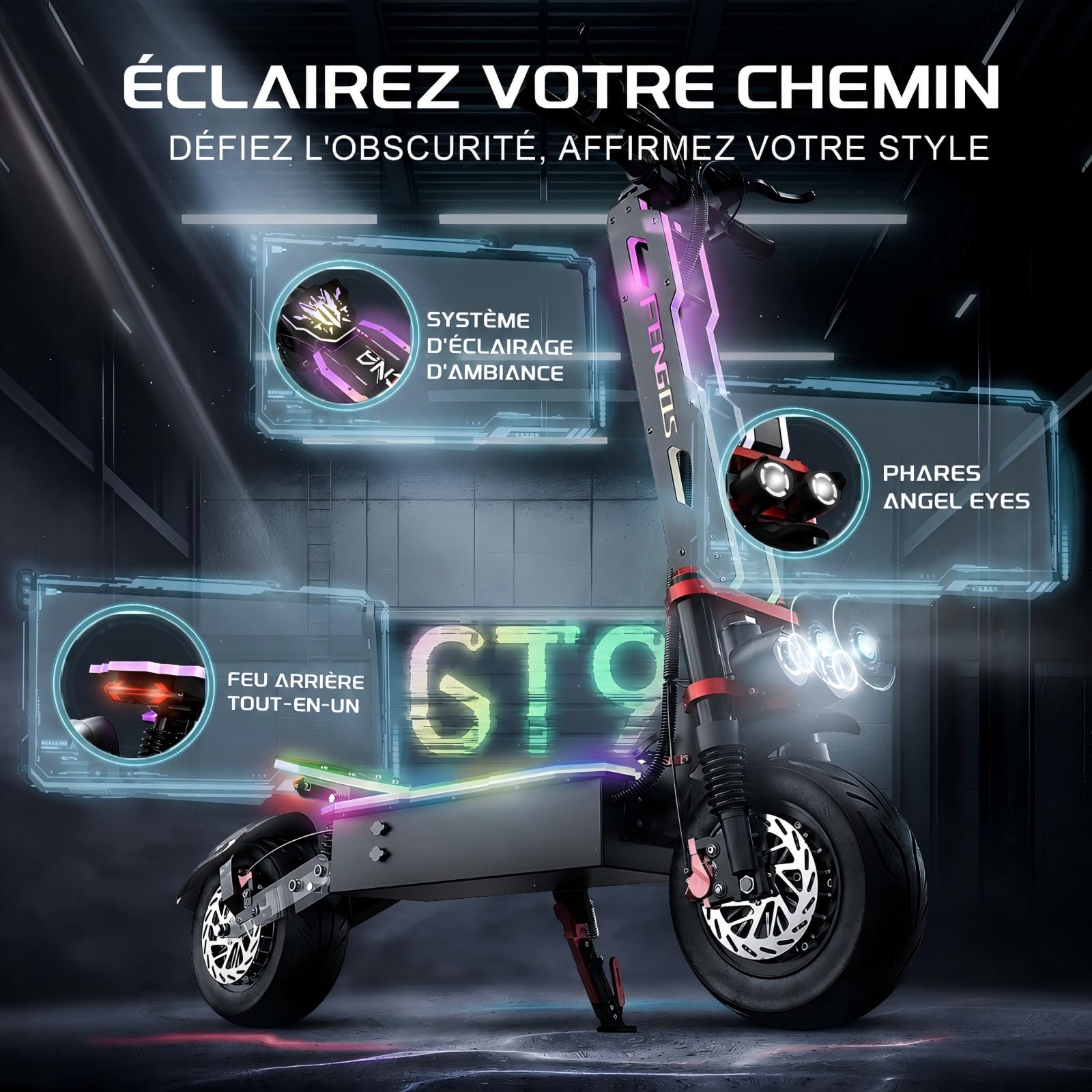 Trottinette Électrique Adulte, Double Moteur, Batterie 60V 38Ah, Jusqu'à 150 km d'Autonomie, Pneus Tout-Terrain Tubeless 12", NFC, Application, Freins ABS, Charge Max 249 kg
