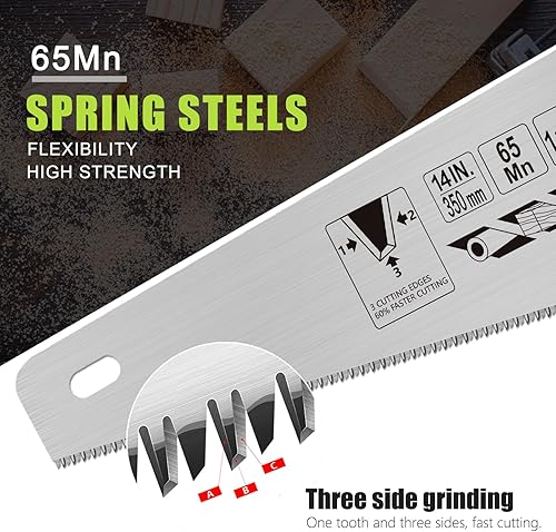 Miniatura 2 de Sierra de mano de madera de 14 pulgadas, sierra de mano universal 11 TPI mango ergonómico antideslizante sierra de madera a prueba de óxido