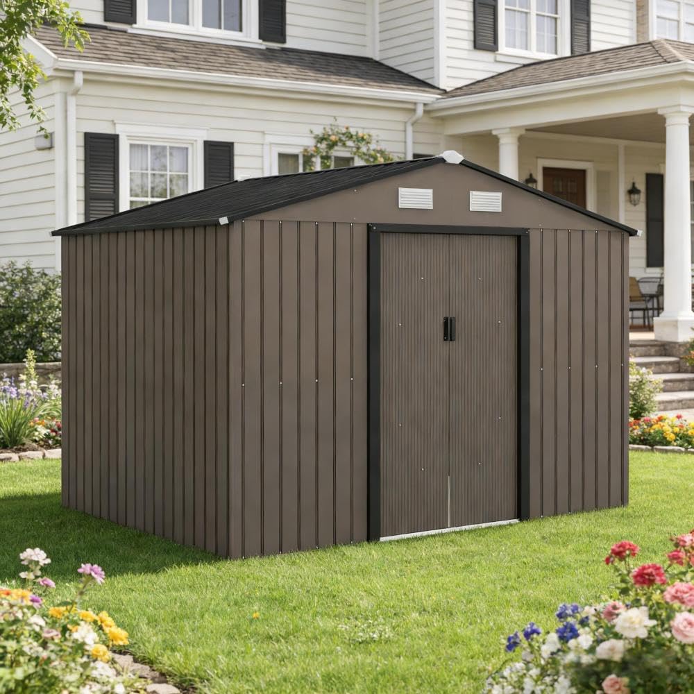 Metal Storage Shed for Tools and Garden Equipment with Lockable Door