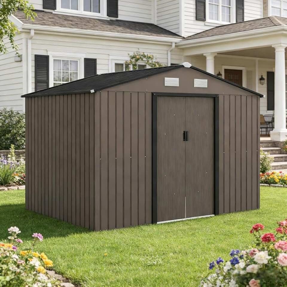 Metal Storage Shed for Tools and Garden Equipment with Lockable Door