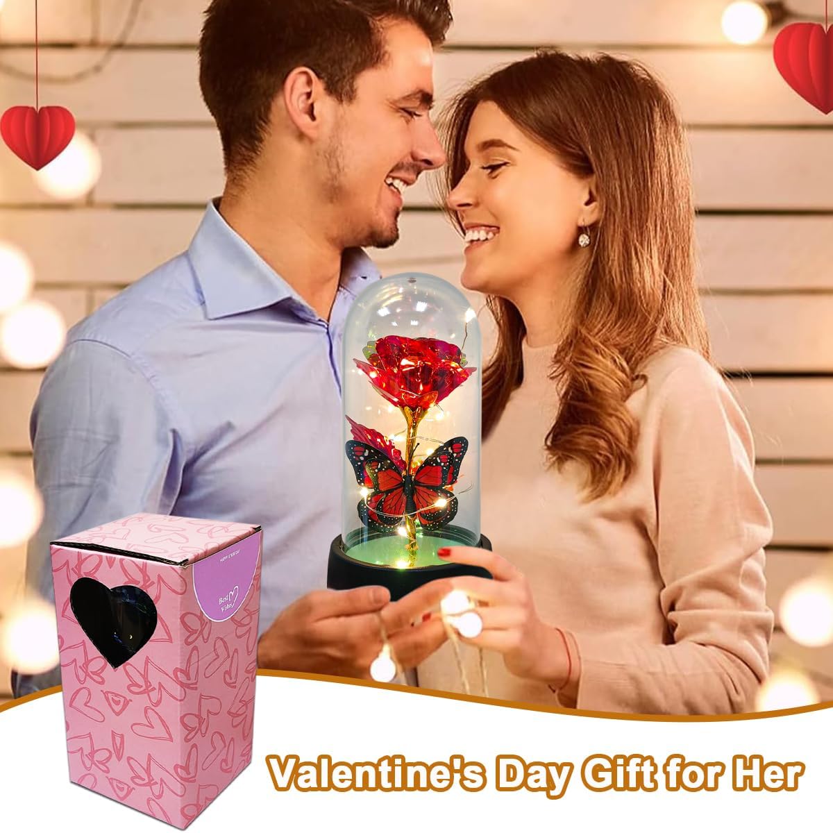 Forever Rose for Women Mom Wife,Mothers Day Forever Rose Gift Ideas,Galaxy Rose Flower Light Up in Glass Dome, Eternal Roses Birthday Butterfly Gifts for Women - Image 3
