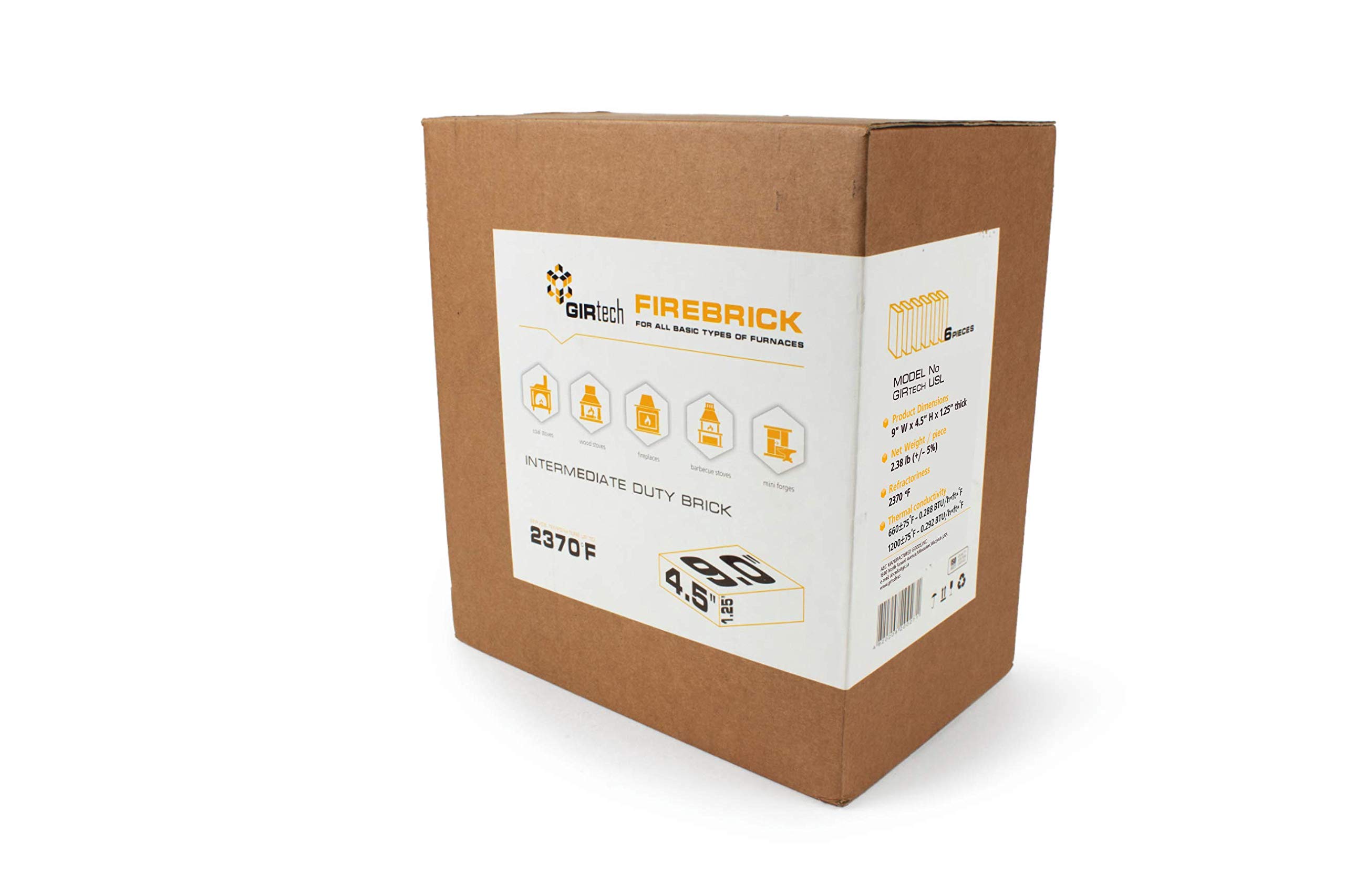 USL Insulating Fire Bricks 2500F Pack of 6 Firebricks for Internal Lining Heating Units Insulating Warming Layer for Fireplace, Steel Furnace, Wood Stove, Ceramic Oven Kiln, Blacksmith Forge