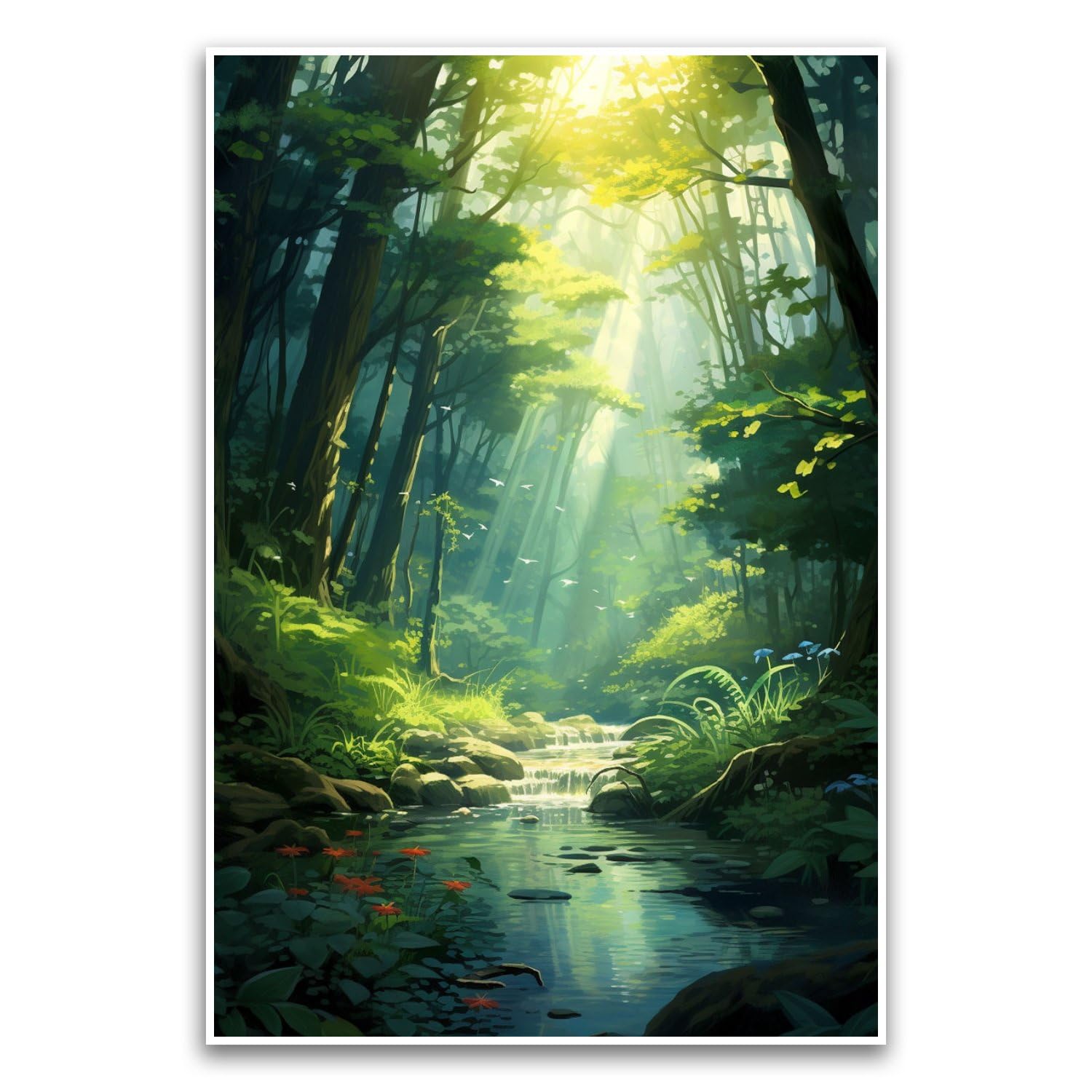 Magical Lush Forest Poster - Beautiful Majestic Sunny Woods Poster - 12 x 18 Inch Unframed Poster - Premium Poster On 100lb Gloss Paper - Printed In The USA FHJP0707