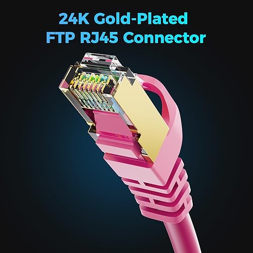 Miniatura 5 de Cable Ethernet Cat 7 de 30 pies, cable de Internet de alta velocidad de 10 Gbps, blindado SFTP, cobre puro OFC, cable de red LAN RJ45 CAT7