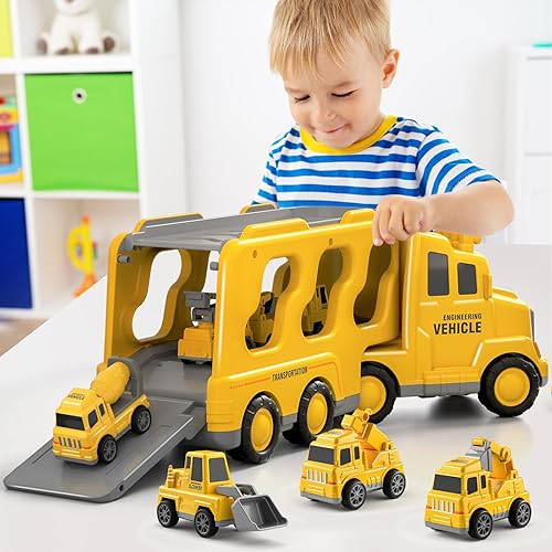 Miniatura 6 de Camión de construcción de juguetes para niños pequeños de 3 a 5  5  5 en 1 vehículo eléctrico de fricción de 3, 4, 5, 6 años, grúas, excavadoras,