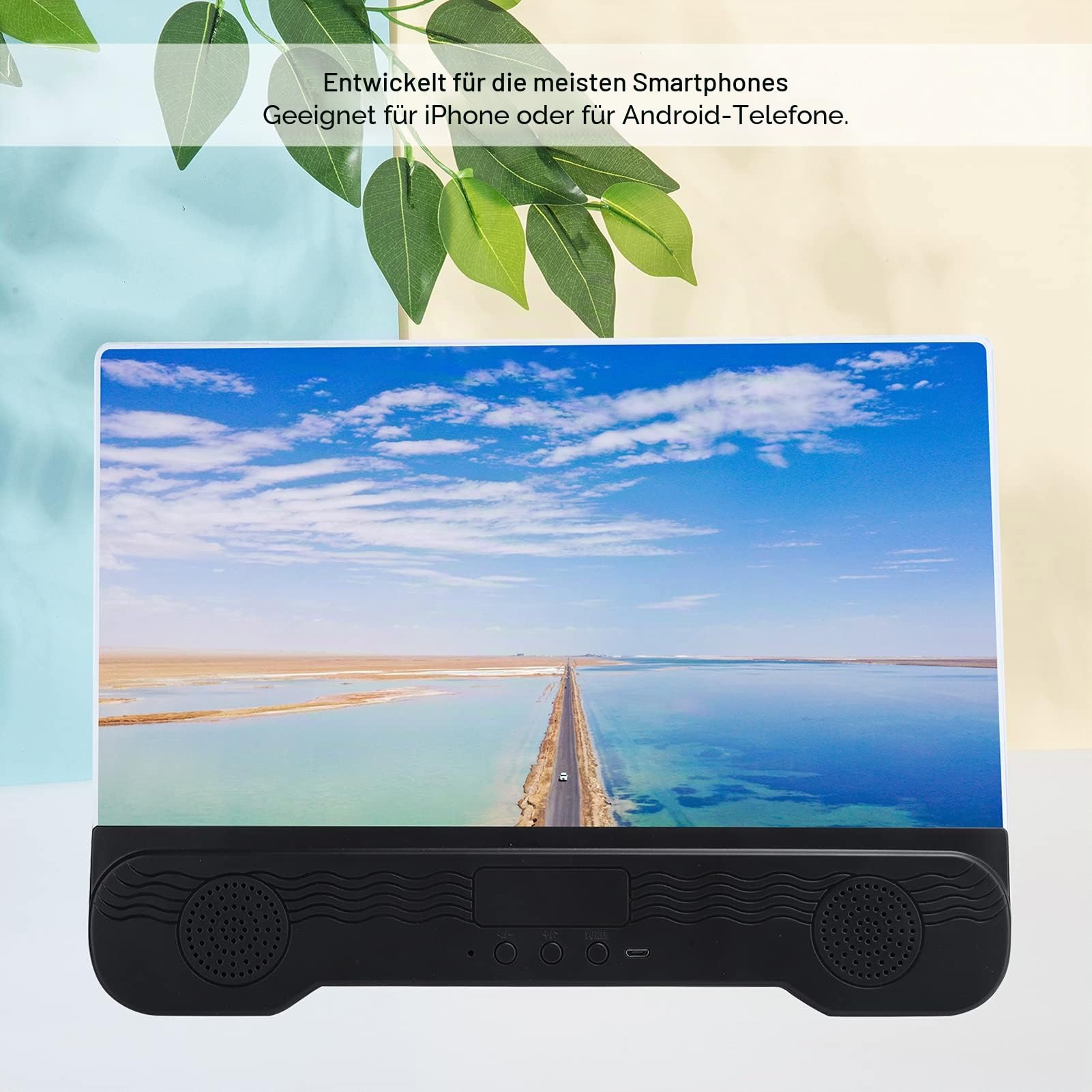 Handy-Bildschirmlupe, Handy-Bildschirm mit Bluetooth-Lautsprecher Vergrößern, Tragbarer 14-Zoll-Videoverstärker-Standhalterung, für / für Android-Telefone, mit