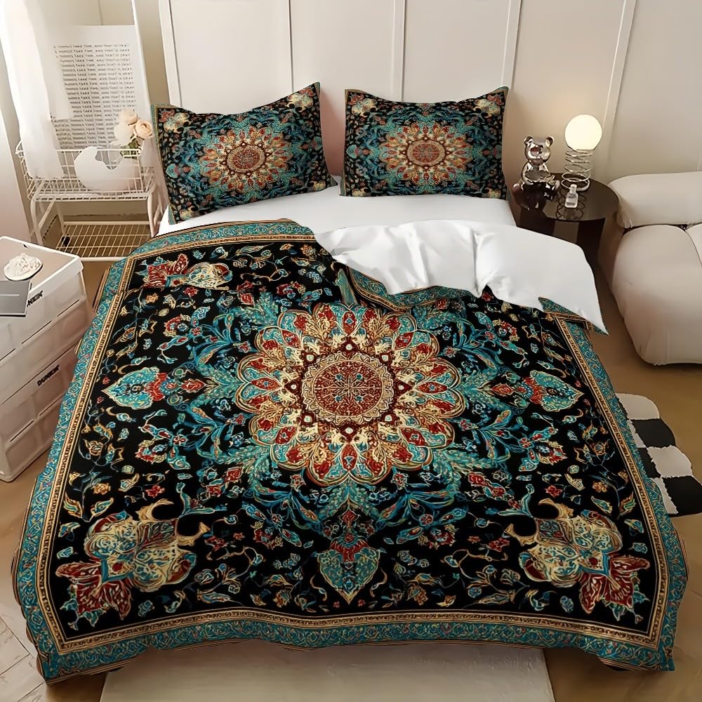 Housse de couette sans repassage 140x200 cm bohème en microfibre pour éliminer les plis du lit